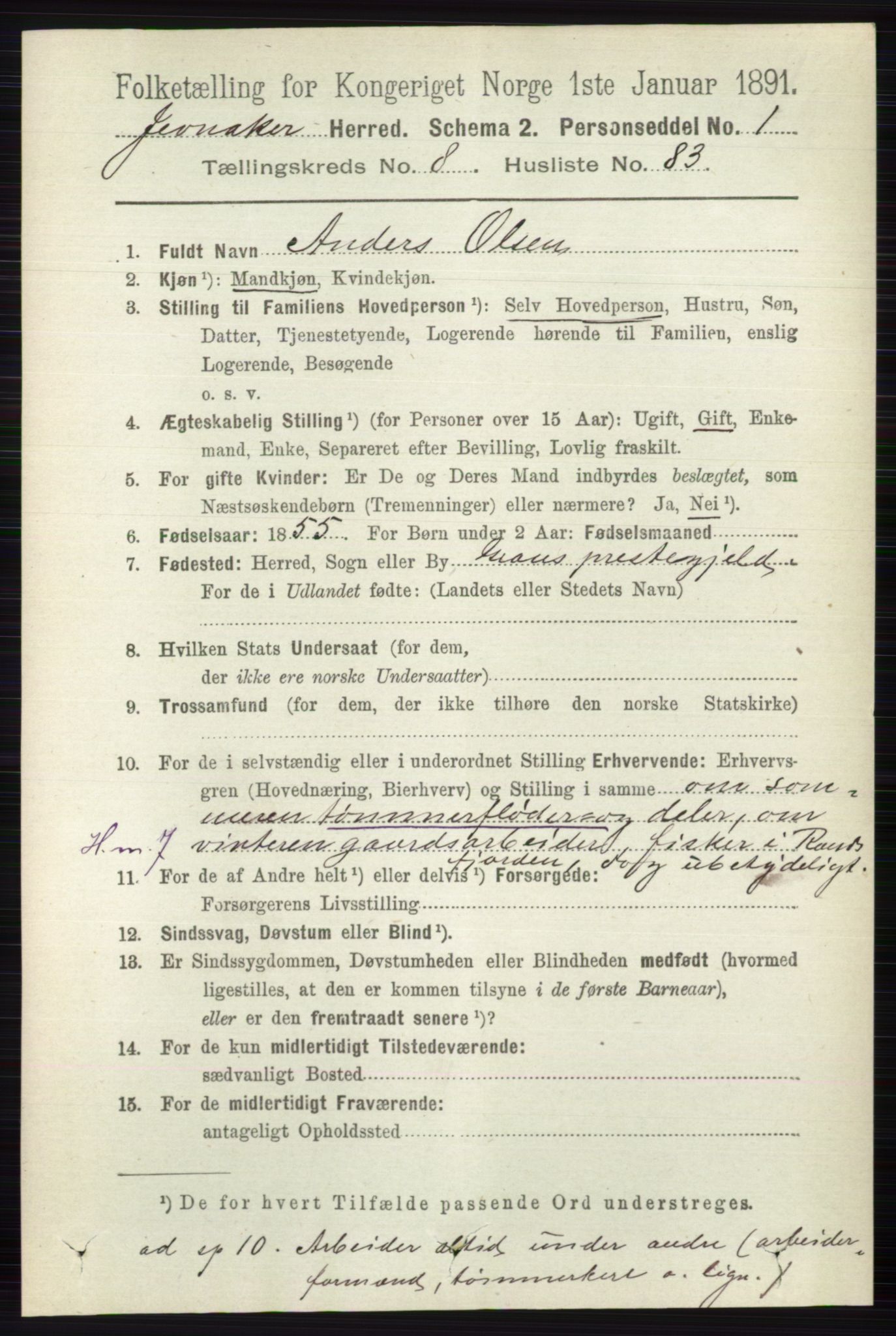 RA, 1891 census for 0532 Jevnaker, 1891, p. 4862