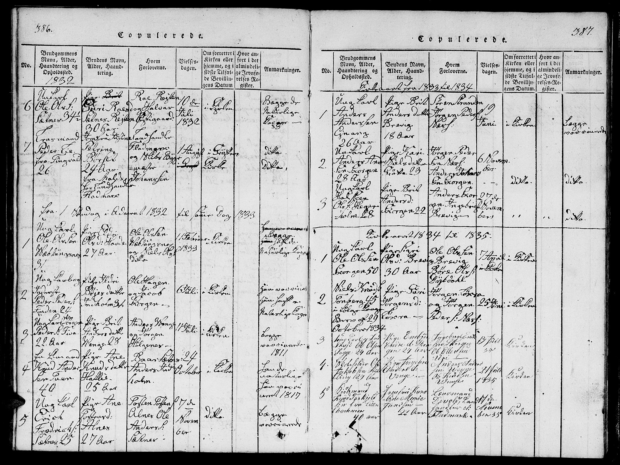 Ministerialprotokoller, klokkerbøker og fødselsregistre - Møre og Romsdal, AV/SAT-A-1454/544/L0579: Parish register (copy) no. 544C01, 1818-1836, p. 386-387