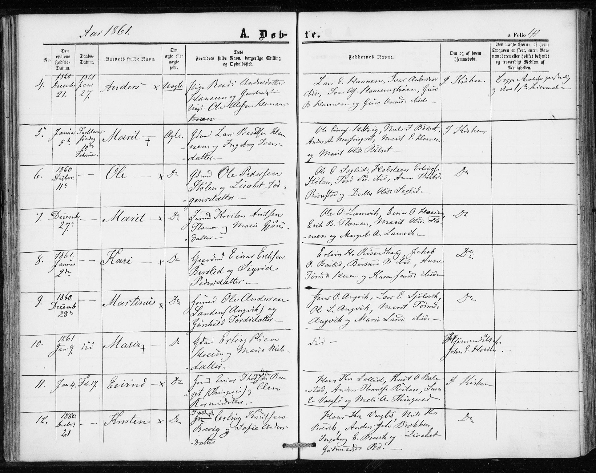 Ministerialprotokoller, klokkerbøker og fødselsregistre - Møre og Romsdal, AV/SAT-A-1454/586/L0985: Parish register (official) no. 586A11, 1857-1866, p. 41