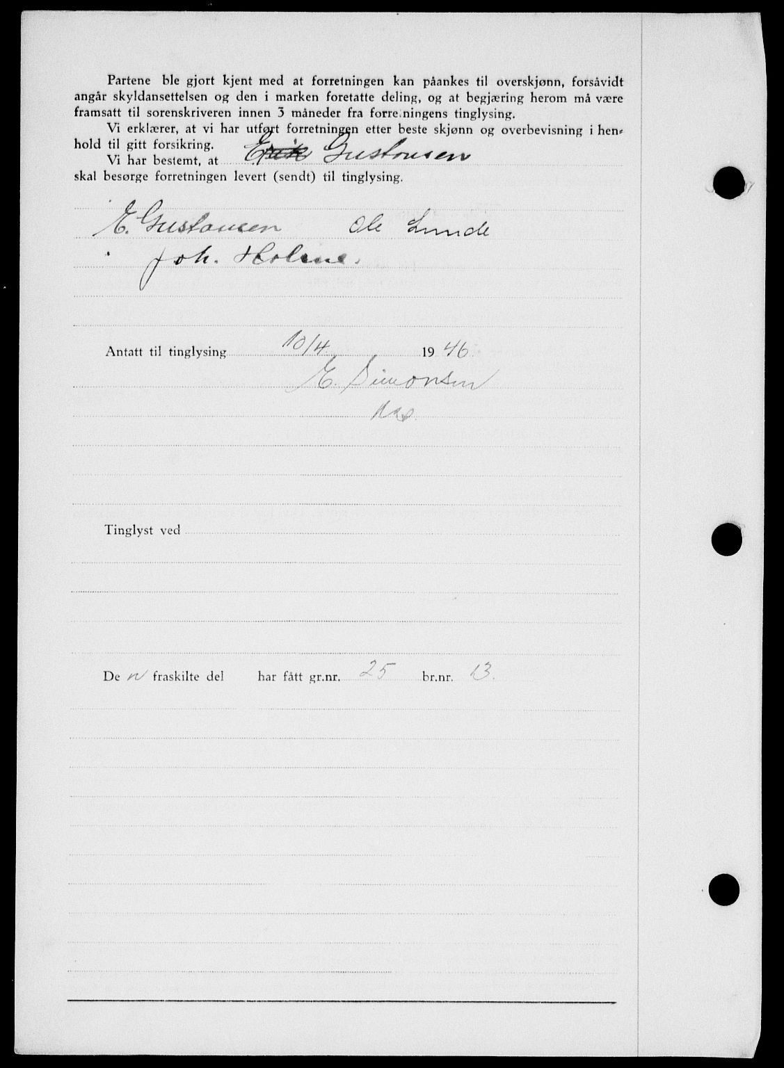 Onsøy sorenskriveri, SAO/A-10474/G/Ga/Gab/L0015: Mortgage book no. II A-15, 1945-1946, Diary no: : 710/1946