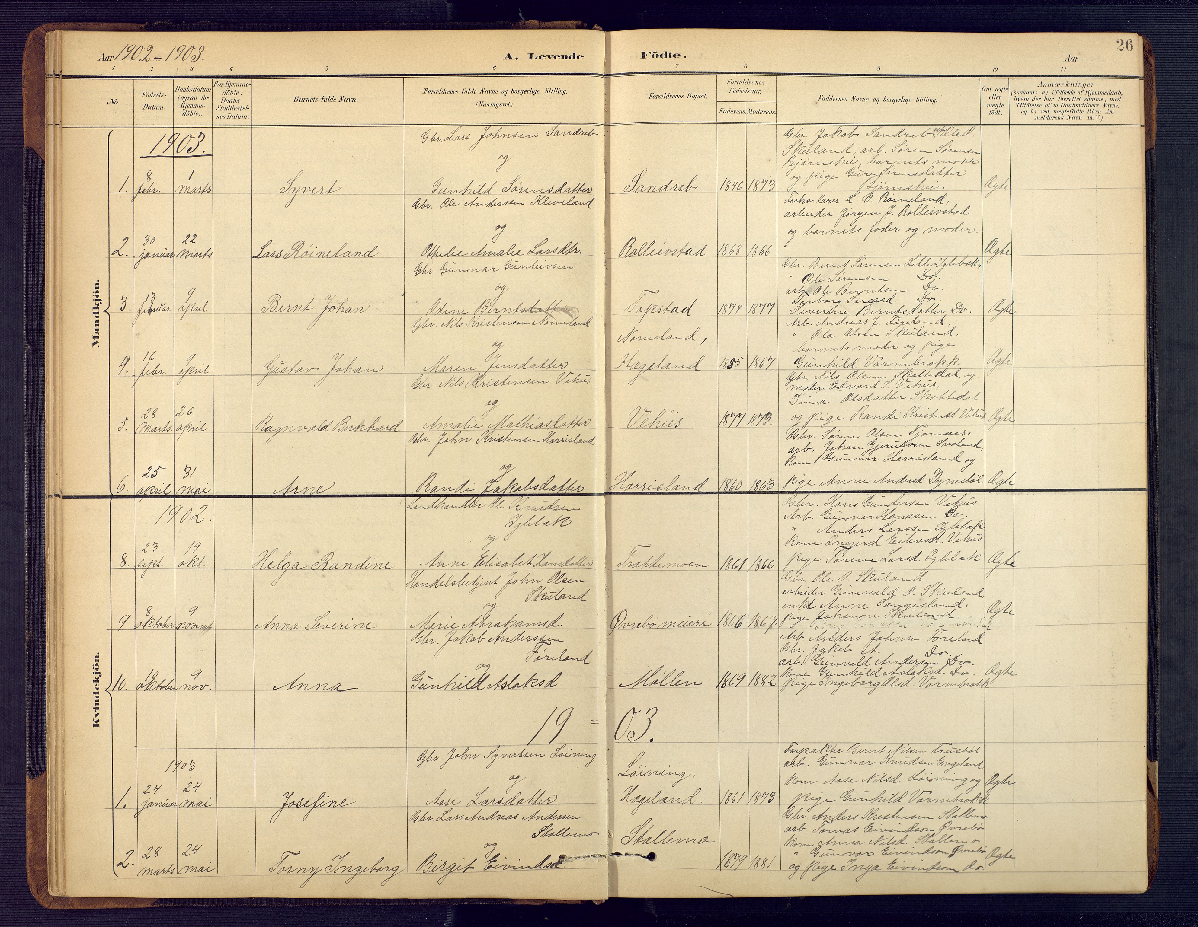 Vennesla sokneprestkontor, SAK/1111-0045/Fb/Fbc/L0003: Parish register (copy) no. B 3, 1895-1946, p. 26