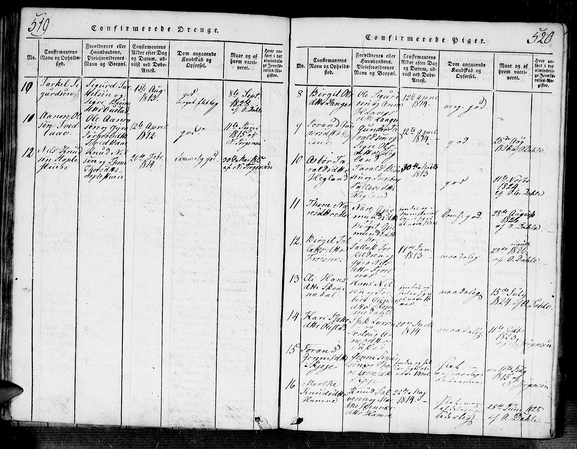 Bygland sokneprestkontor, SAK/1111-0006/F/Fa/Fab/L0003: Parish register (official) no. A 3, 1816-1841, p. 519-520