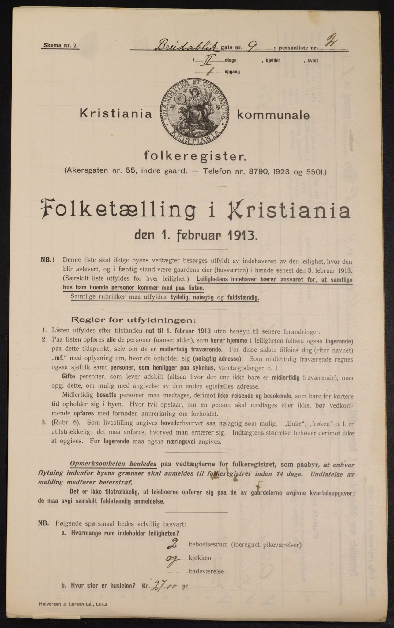 OBA, Municipal Census 1913 for Kristiania, 1913, p. 8007