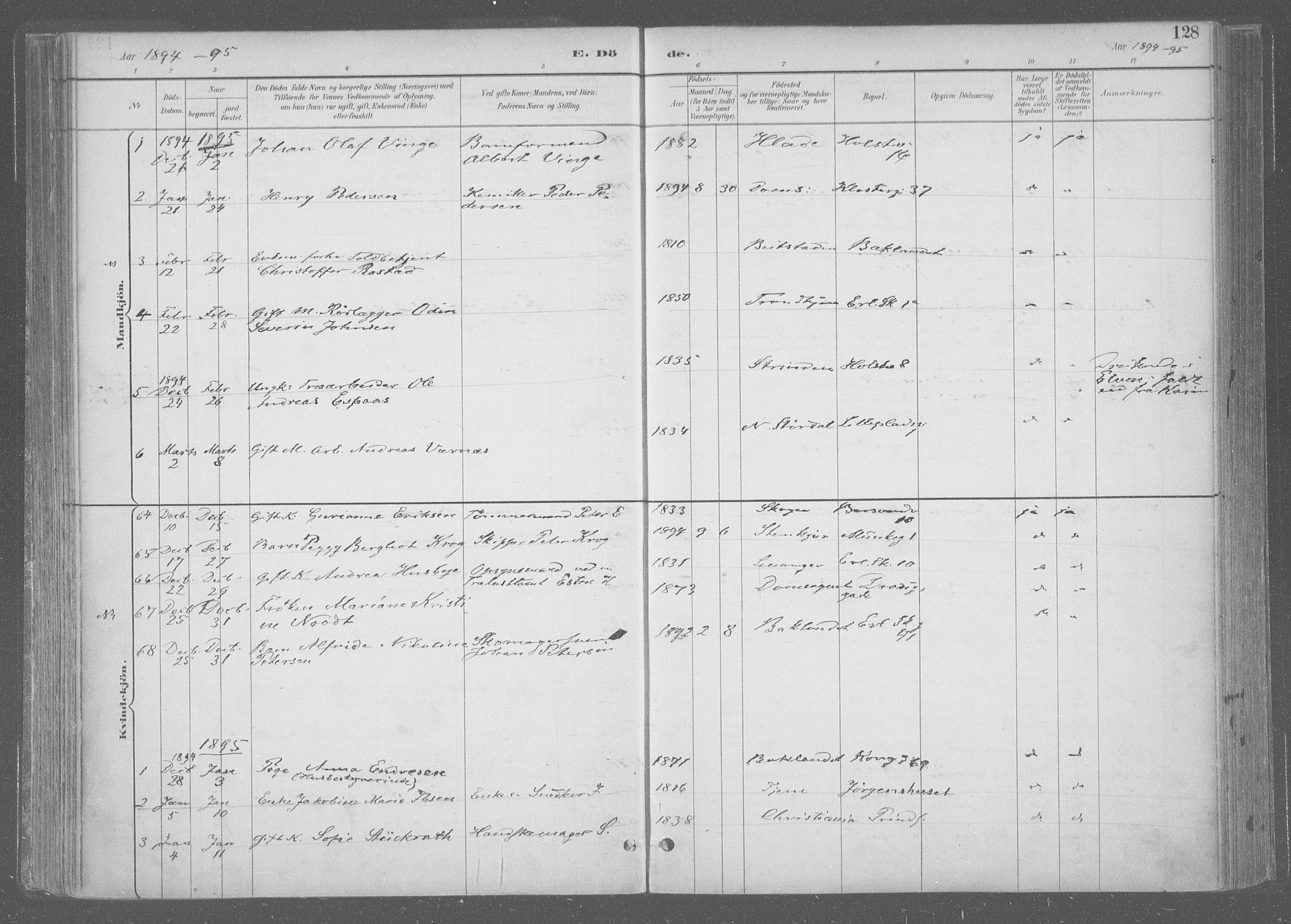 Ministerialprotokoller, klokkerbøker og fødselsregistre - Sør-Trøndelag, SAT/A-1456/601/L0064: Parish register (official) no. 601A31, 1891-1911, p. 128