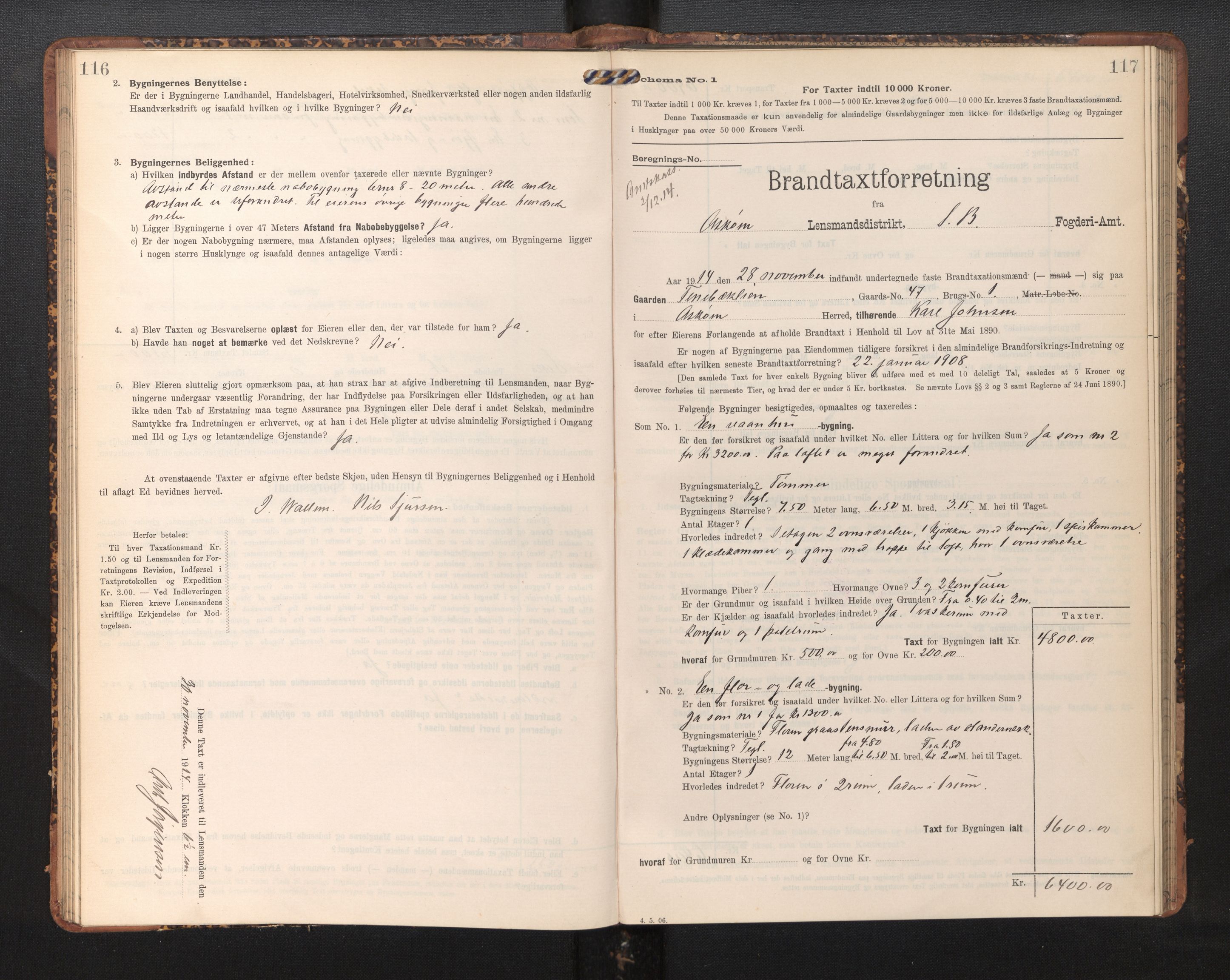 Lensmannen i Askøy, AV/SAB-A-31001/0012/L0006: Branntakstprotokoll, skjematakst, Laksevåg, 1907-1917, p. 116-117