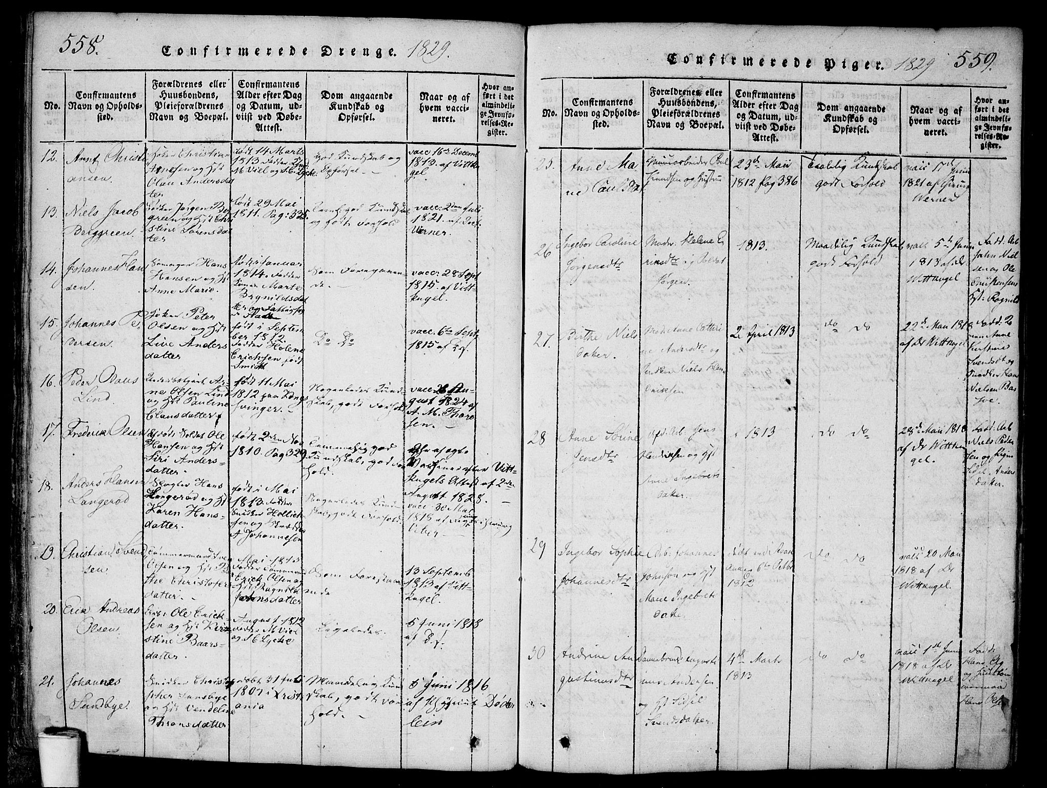 Halden prestekontor Kirkebøker, AV/SAO-A-10909/F/Fa/L0003: Parish register (official) no. I 3, 1815-1834, p. 558-559