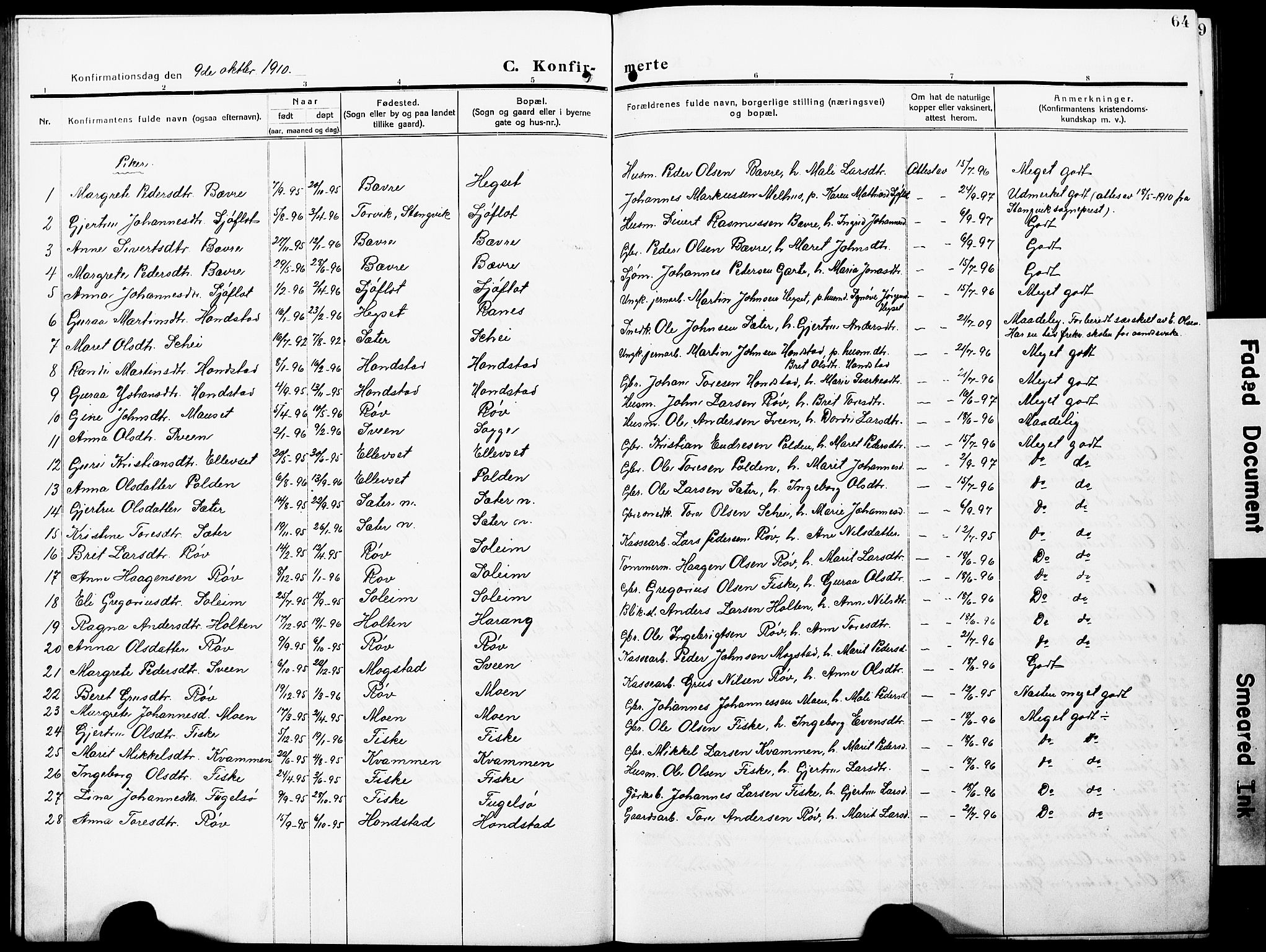 Ministerialprotokoller, klokkerbøker og fødselsregistre - Møre og Romsdal, AV/SAT-A-1454/596/L1059: Parish register (copy) no. 596C02, 1908-1922, p. 64