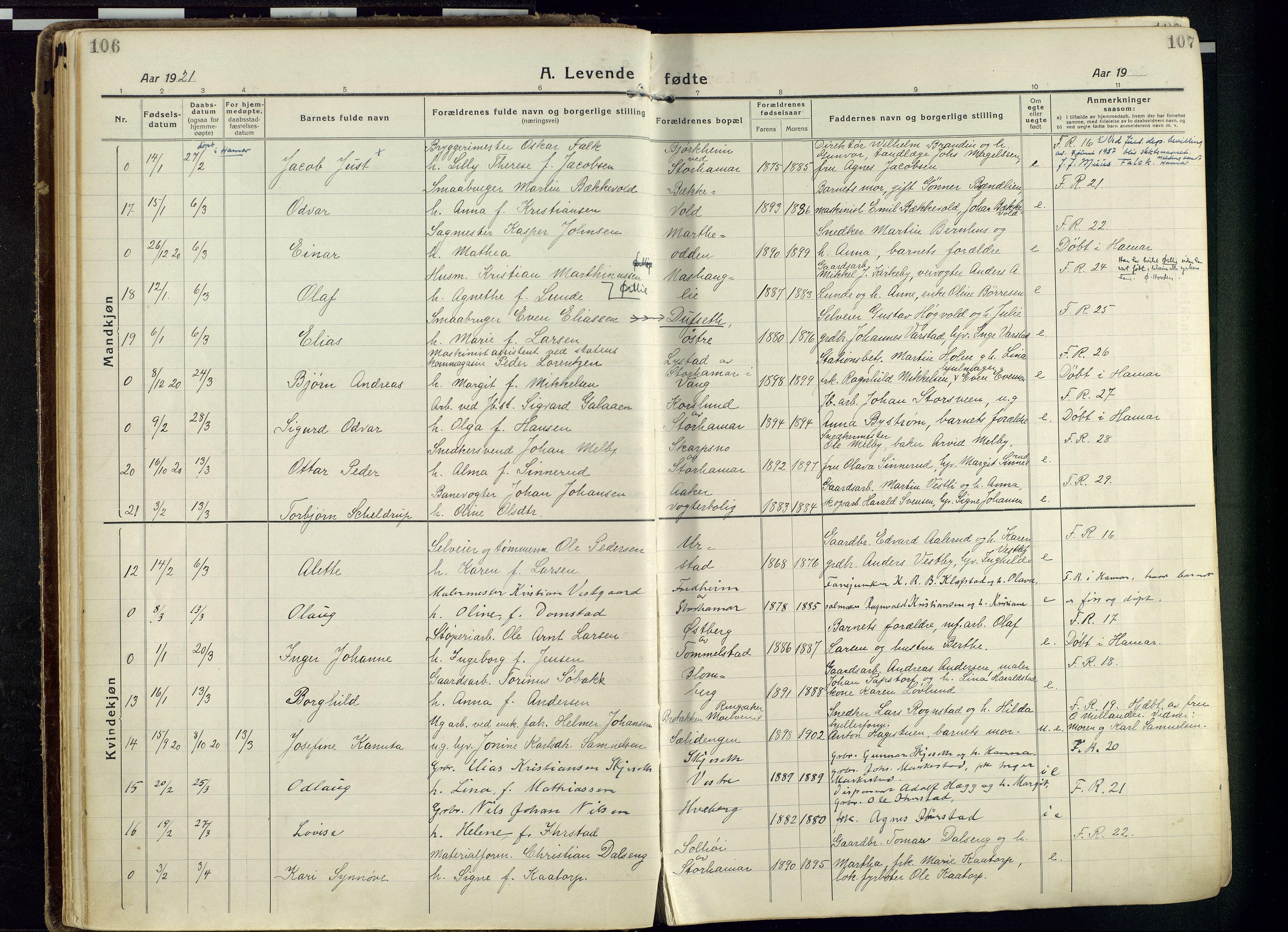 Vang prestekontor, Hedmark, AV/SAH-PREST-008/H/Ha/Haa/L0022: Parish register (official) no. 22, 1918-1944, p. 106-107