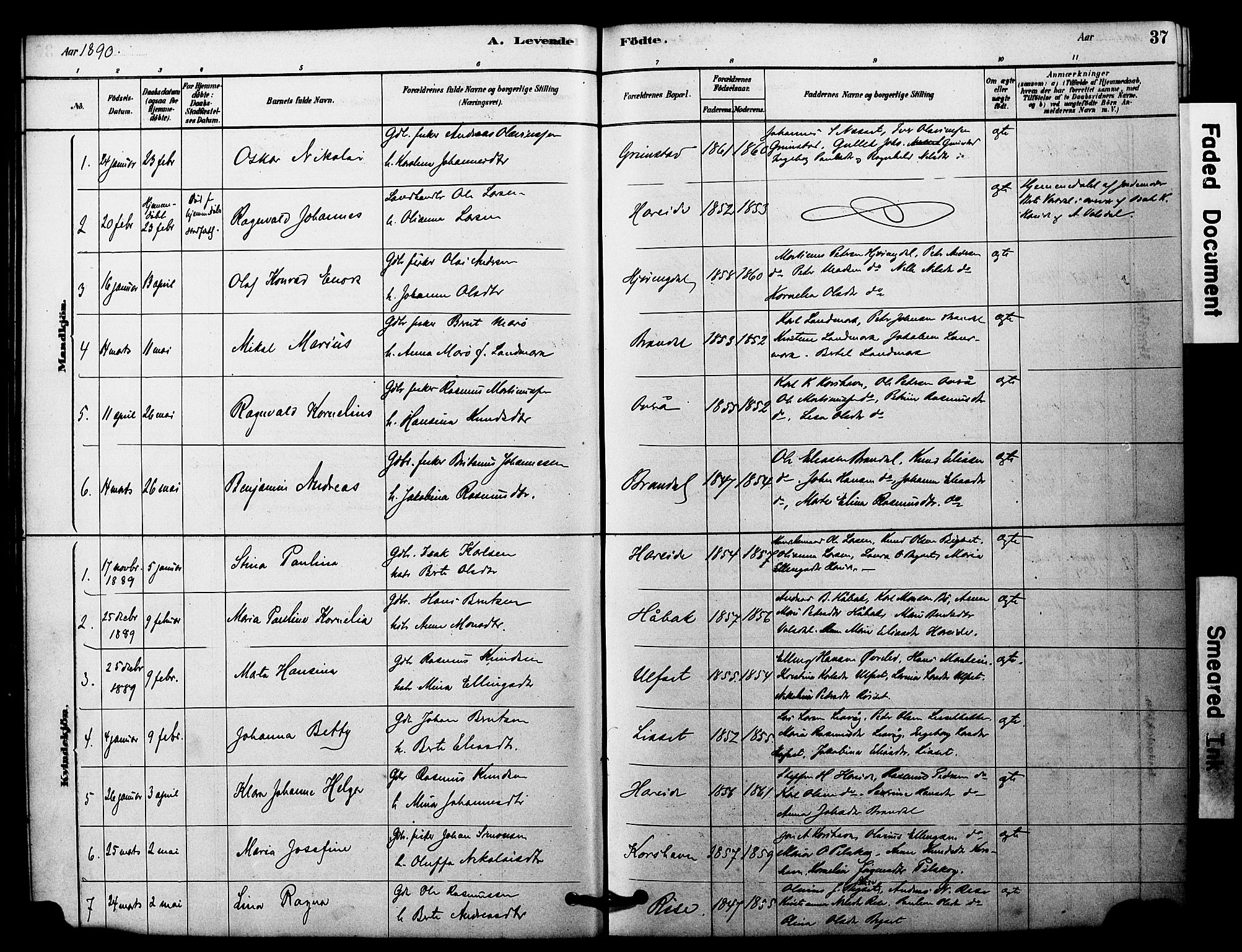 Ministerialprotokoller, klokkerbøker og fødselsregistre - Møre og Romsdal, SAT/A-1454/510/L0122: Parish register (official) no. 510A02, 1878-1897, p. 37