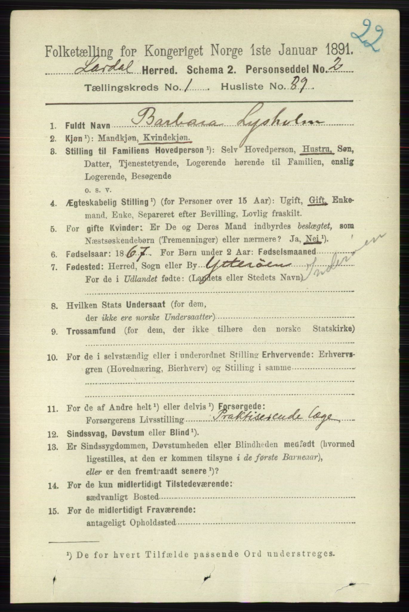 RA, 1891 census for 0728 Lardal, 1891, p. 630