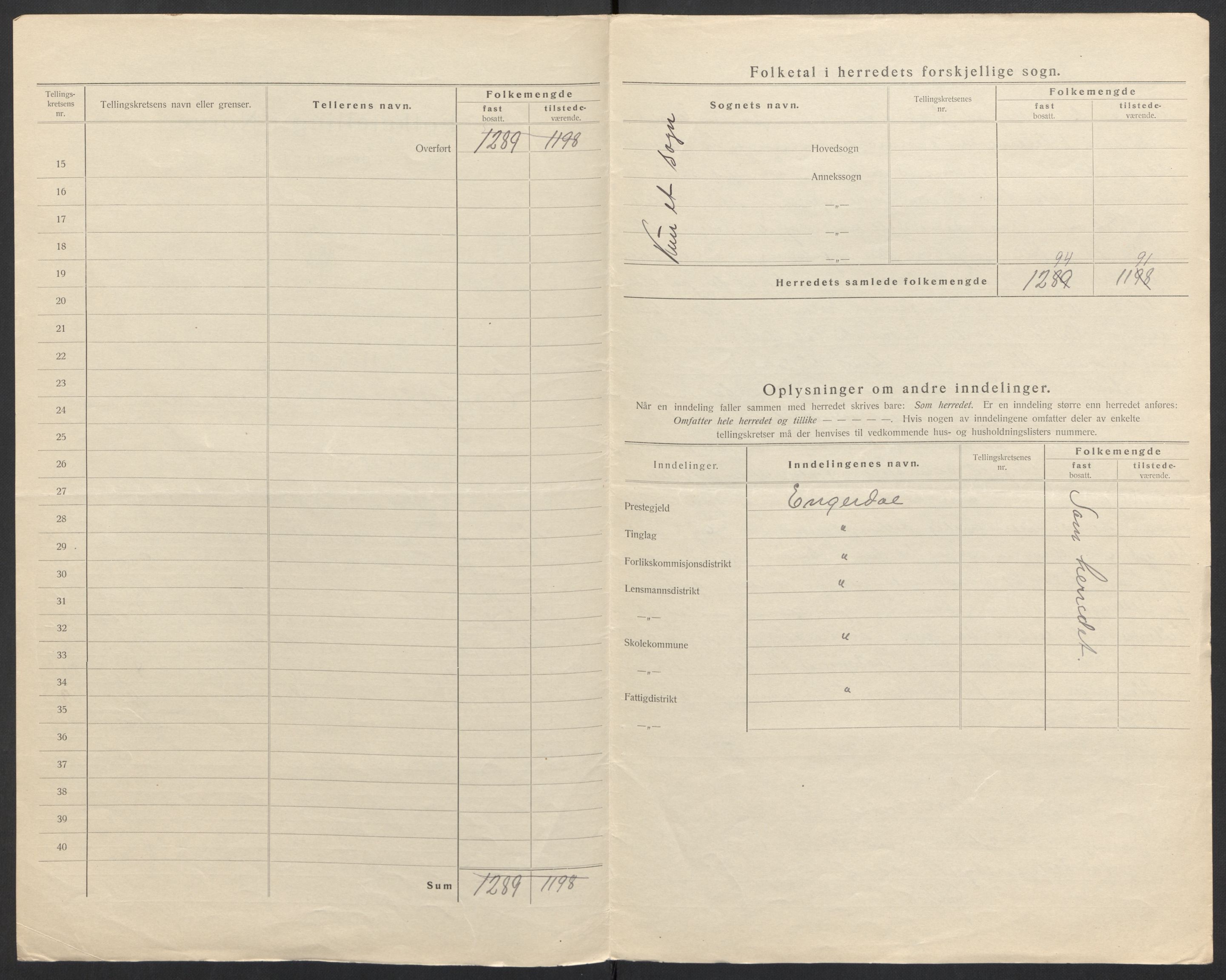 SAH, 1920 census for Engerdal, 1920, p. 4