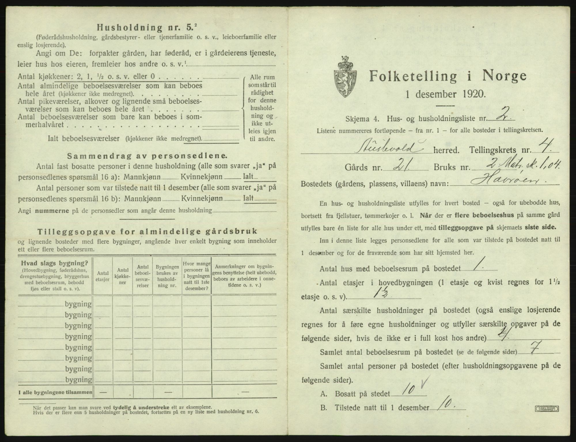 SAB, 1920 census for Austevoll, 1920, p. 304