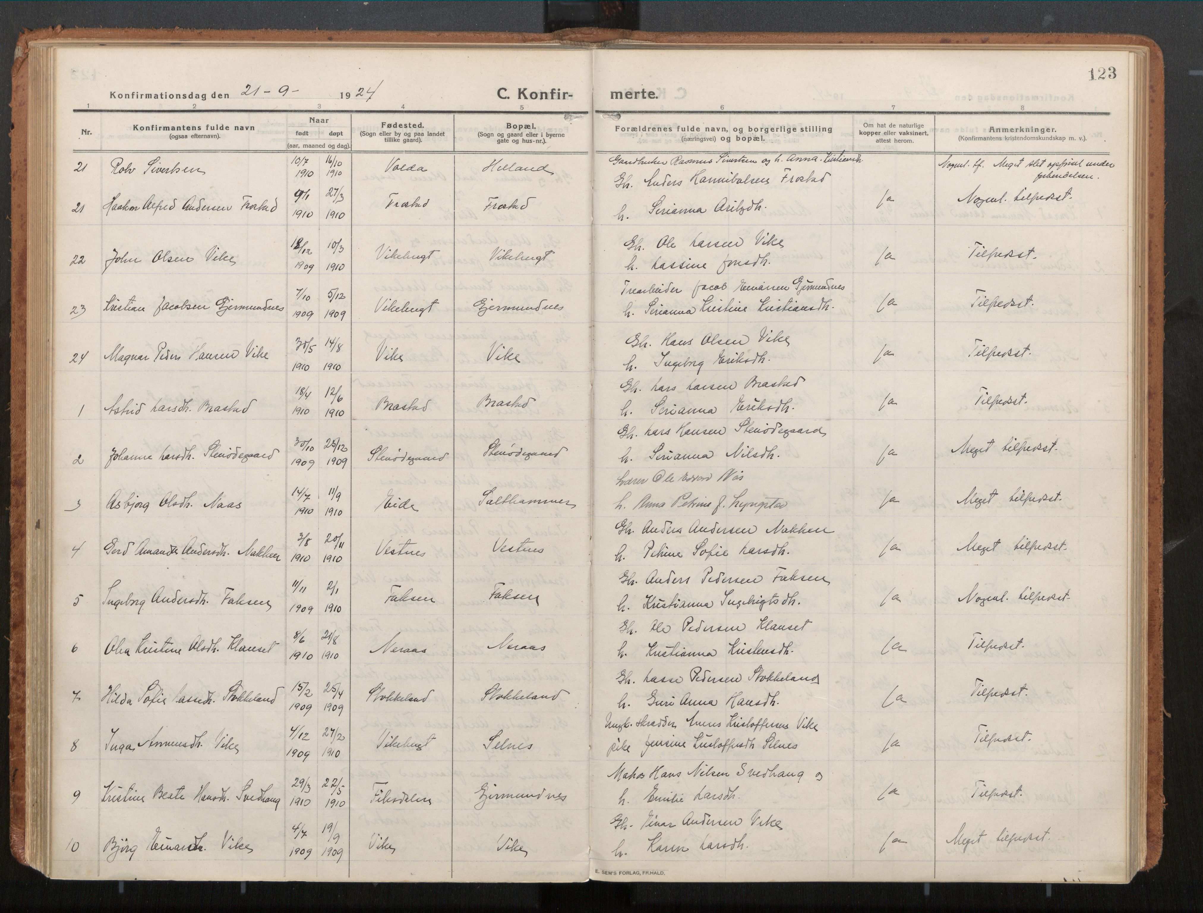 Ministerialprotokoller, klokkerbøker og fødselsregistre - Møre og Romsdal, AV/SAT-A-1454/539/L0534a: Parish register (official) no. 539A08, 1912-1935, p. 123