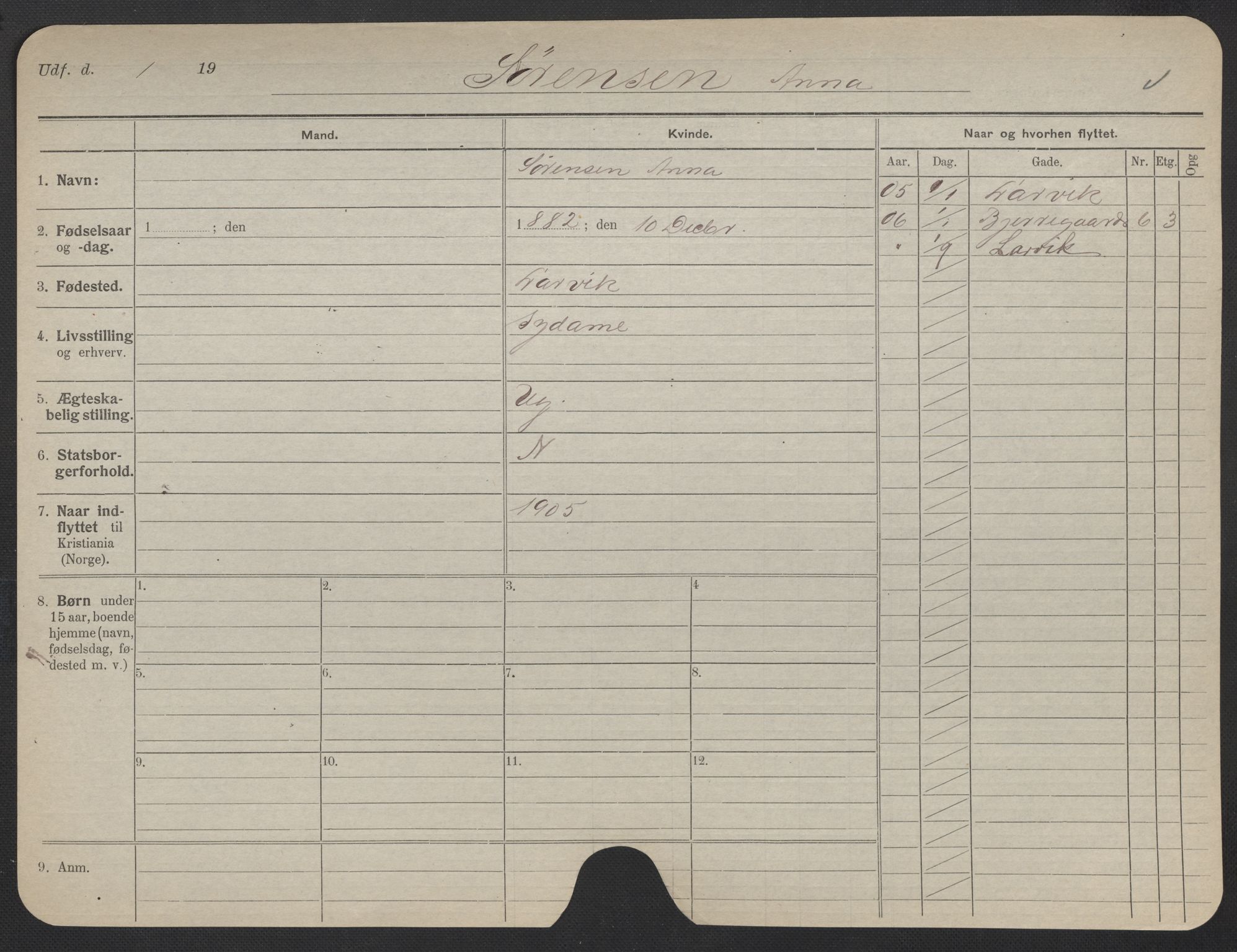 Oslo folkeregister, Registerkort, AV/SAO-A-11715/F/Fa/Fac/L0024: Kvinner, 1906-1914, p. 861a