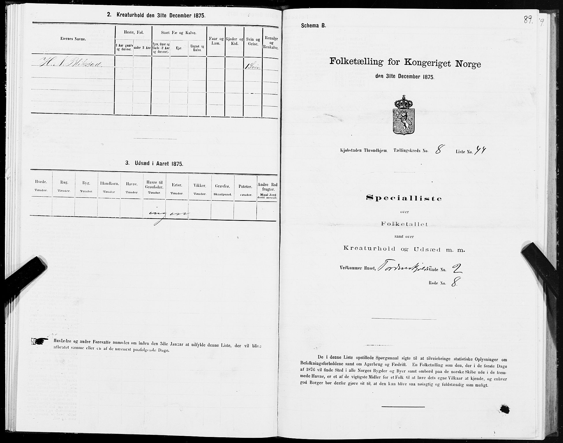 SAT, 1875 census for 1601 Trondheim, 1875, p. 5089