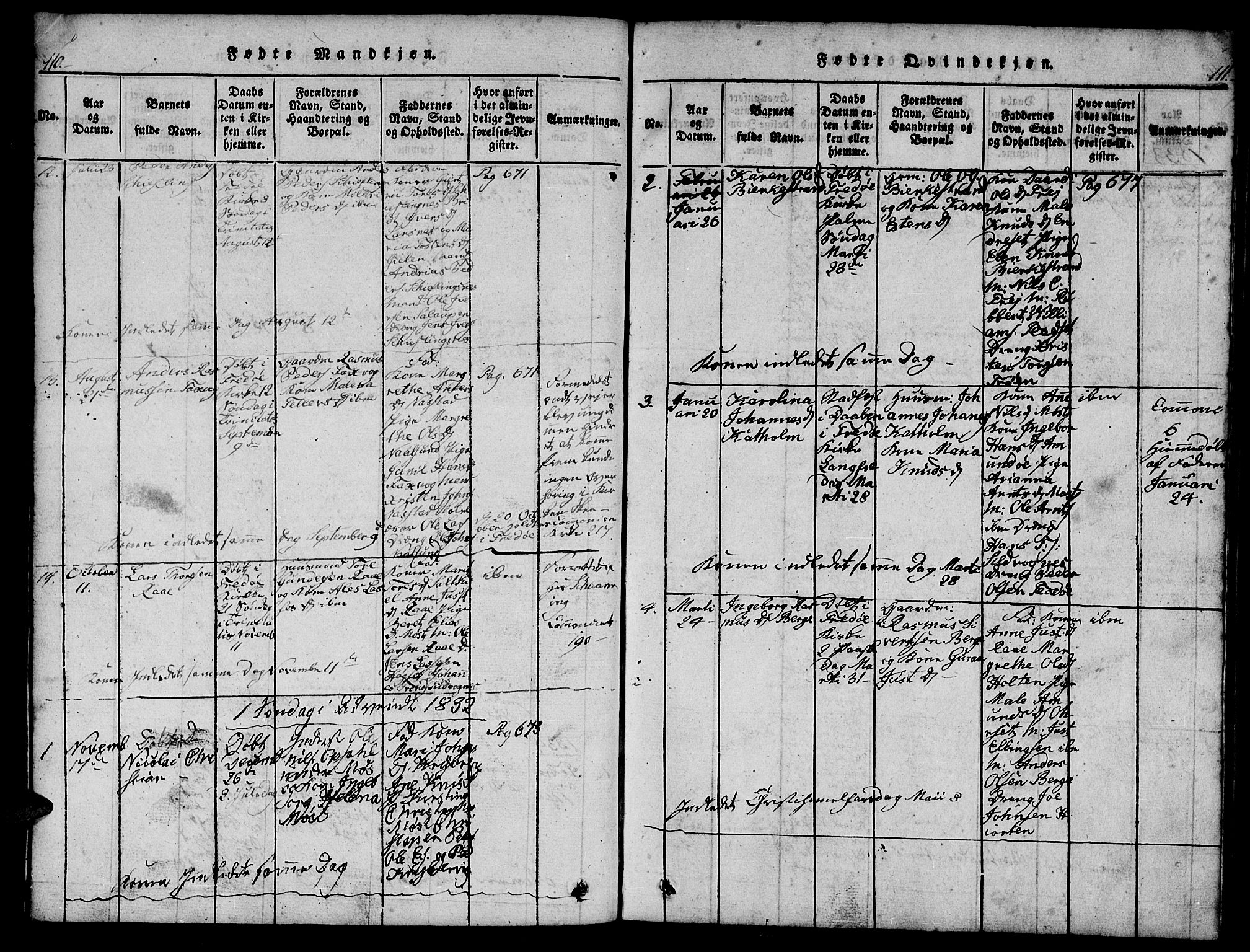 Ministerialprotokoller, klokkerbøker og fødselsregistre - Møre og Romsdal, AV/SAT-A-1454/573/L0873: Parish register (copy) no. 573C01, 1819-1834, p. 110-111