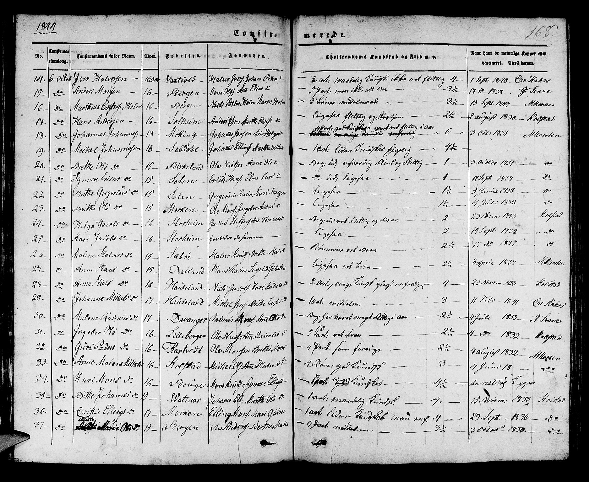 Manger sokneprestembete, SAB/A-76801/H/Haa: Parish register (official) no. A 5, 1839-1848, p. 168