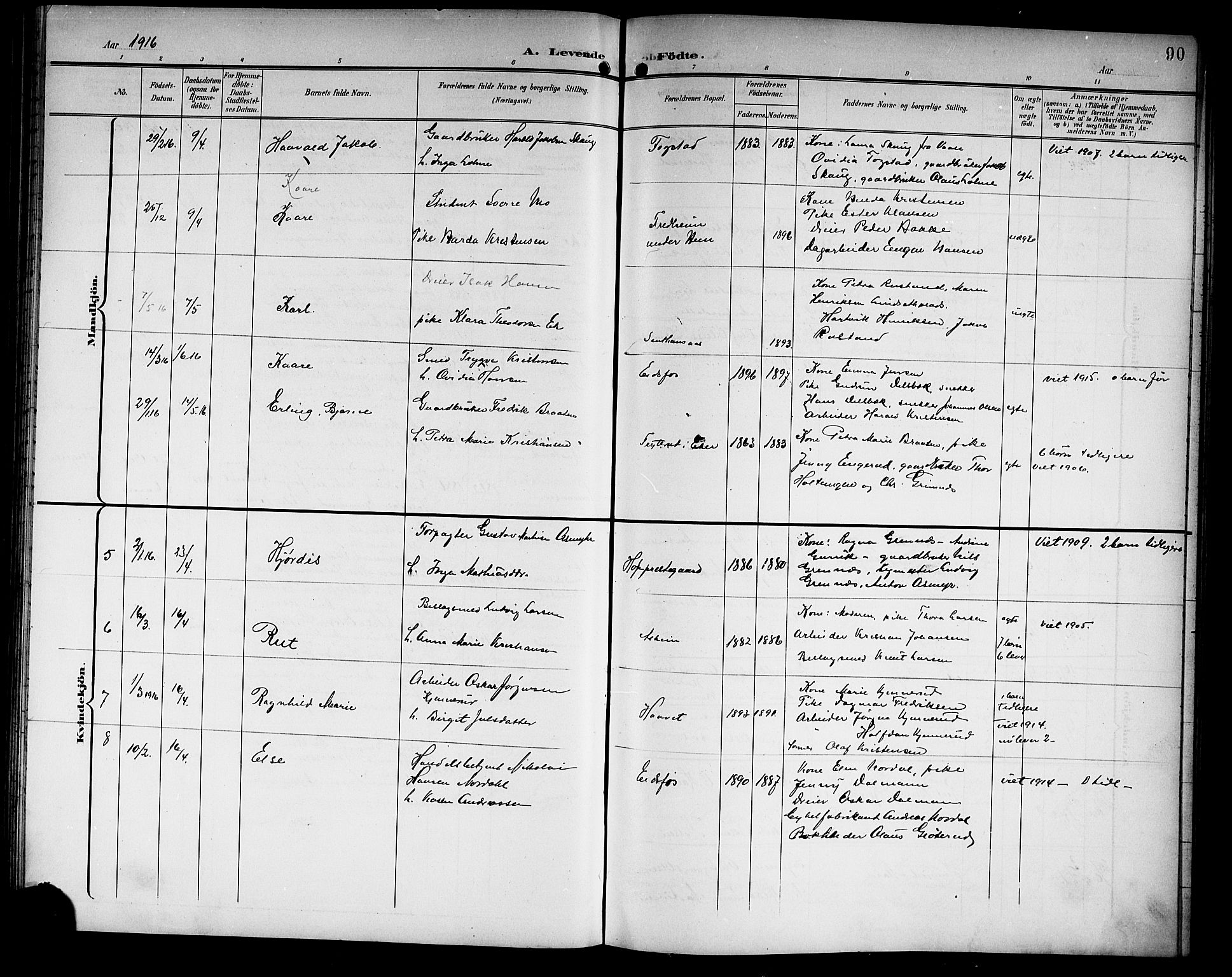 Hof kirkebøker, AV/SAKO-A-64/G/Ga/L0005: Parish register (copy) no. I 5, 1899-1922, p. 90