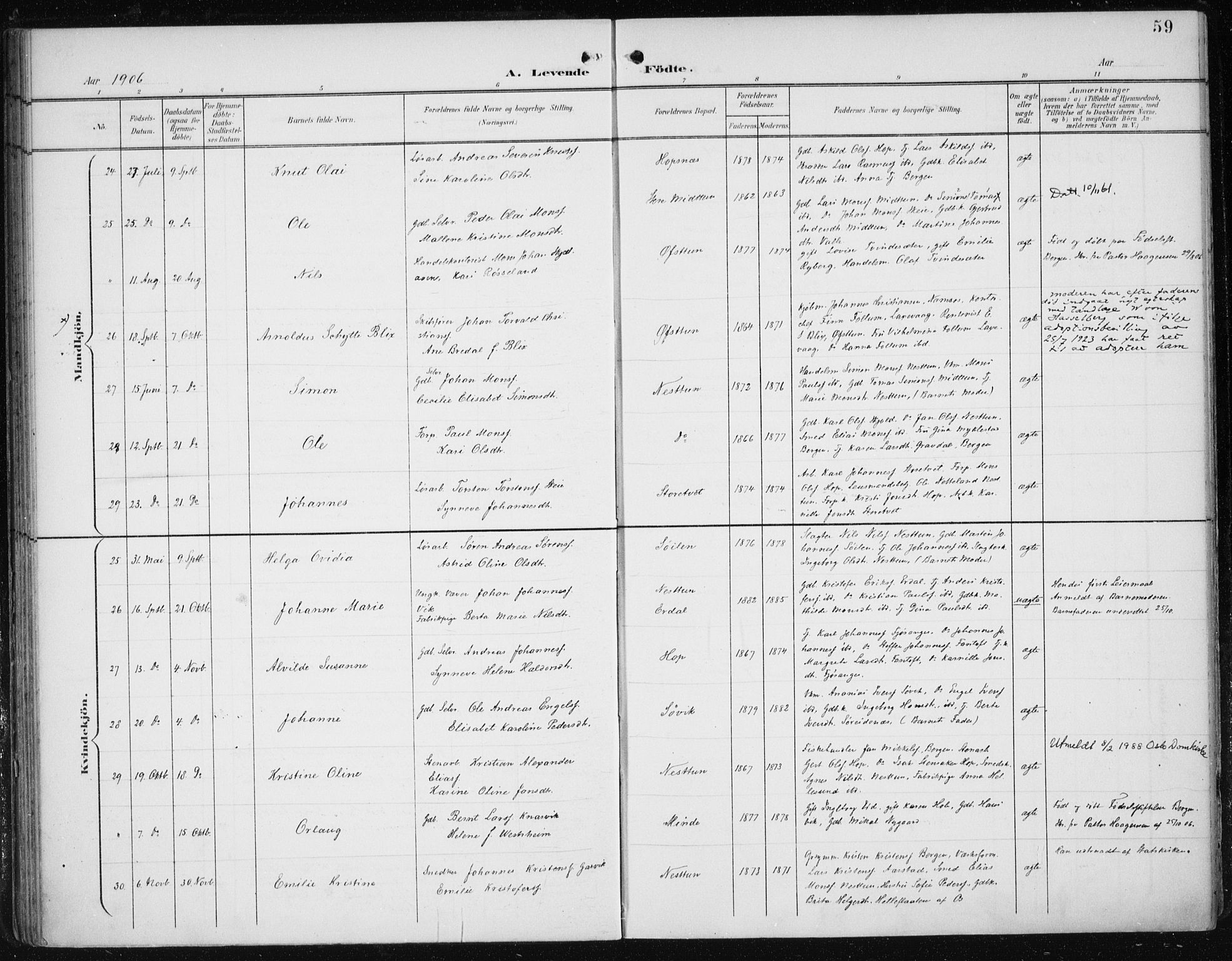 Fana Sokneprestembete, AV/SAB-A-75101/H/Haa/Haai/L0003: Parish register (official) no. I 3, 1900-1912, p. 59