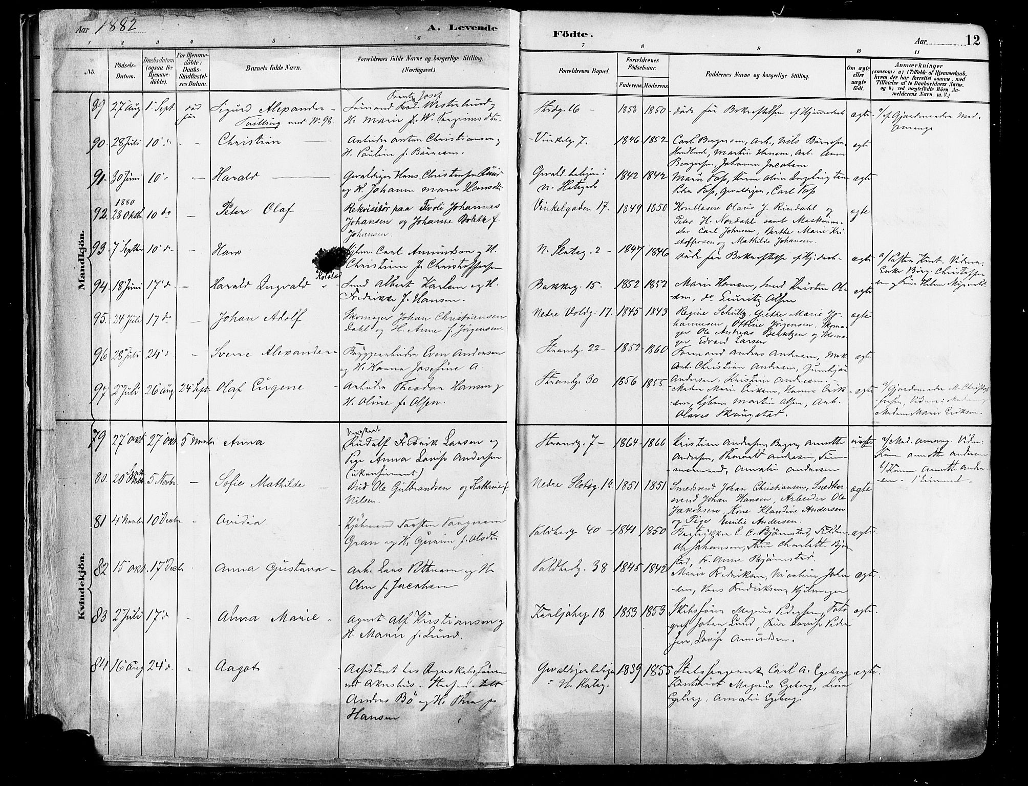 Johannes prestekontor Kirkebøker, AV/SAO-A-10852/F/Fa/L0003: Parish register (official) no. 3, 1882-1896, p. 12