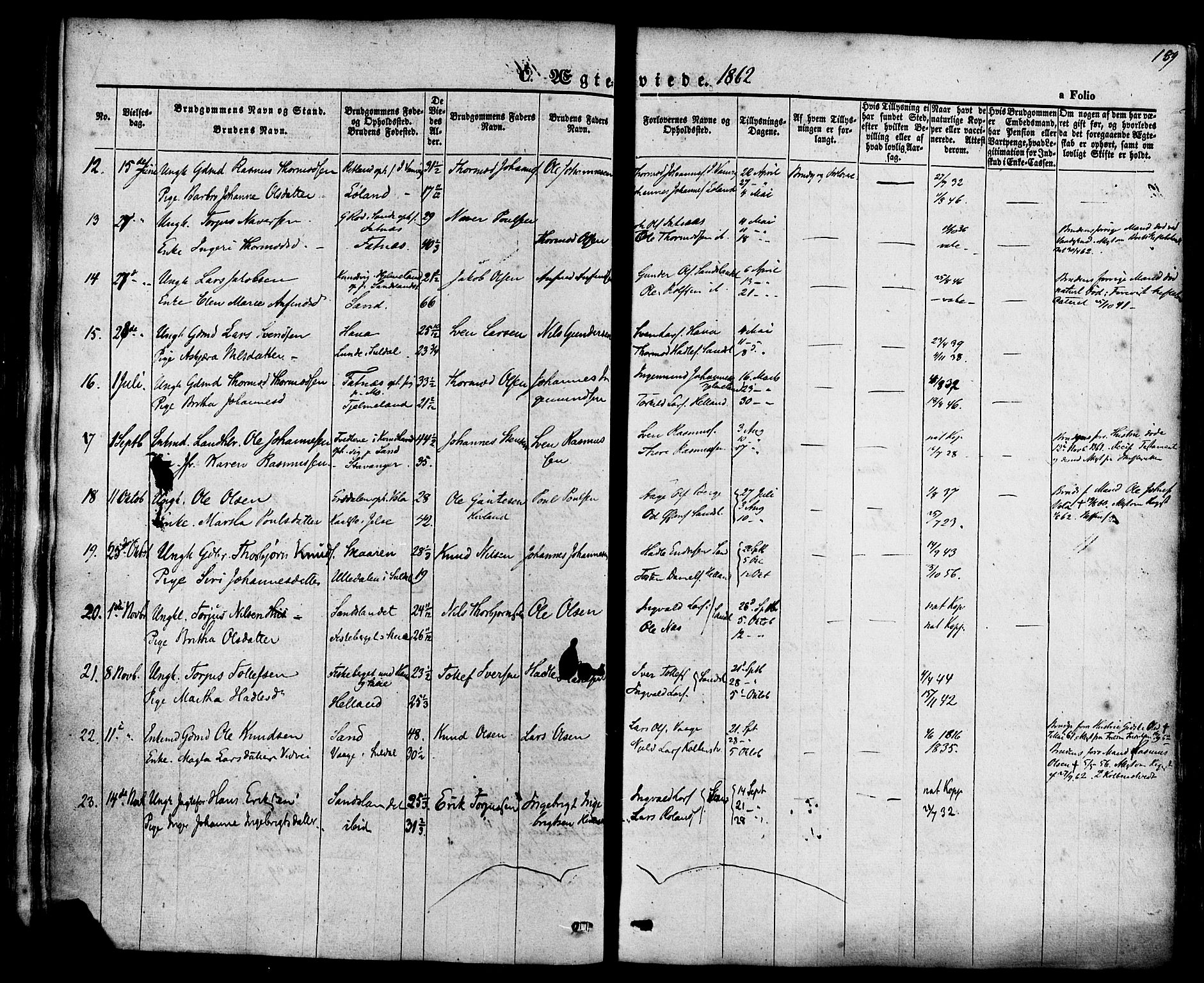 Sand sokneprestkontor, AV/SAST-A-101848/01/III/L0003: Parish register (official) no. A 3, 1854-1879, p. 189