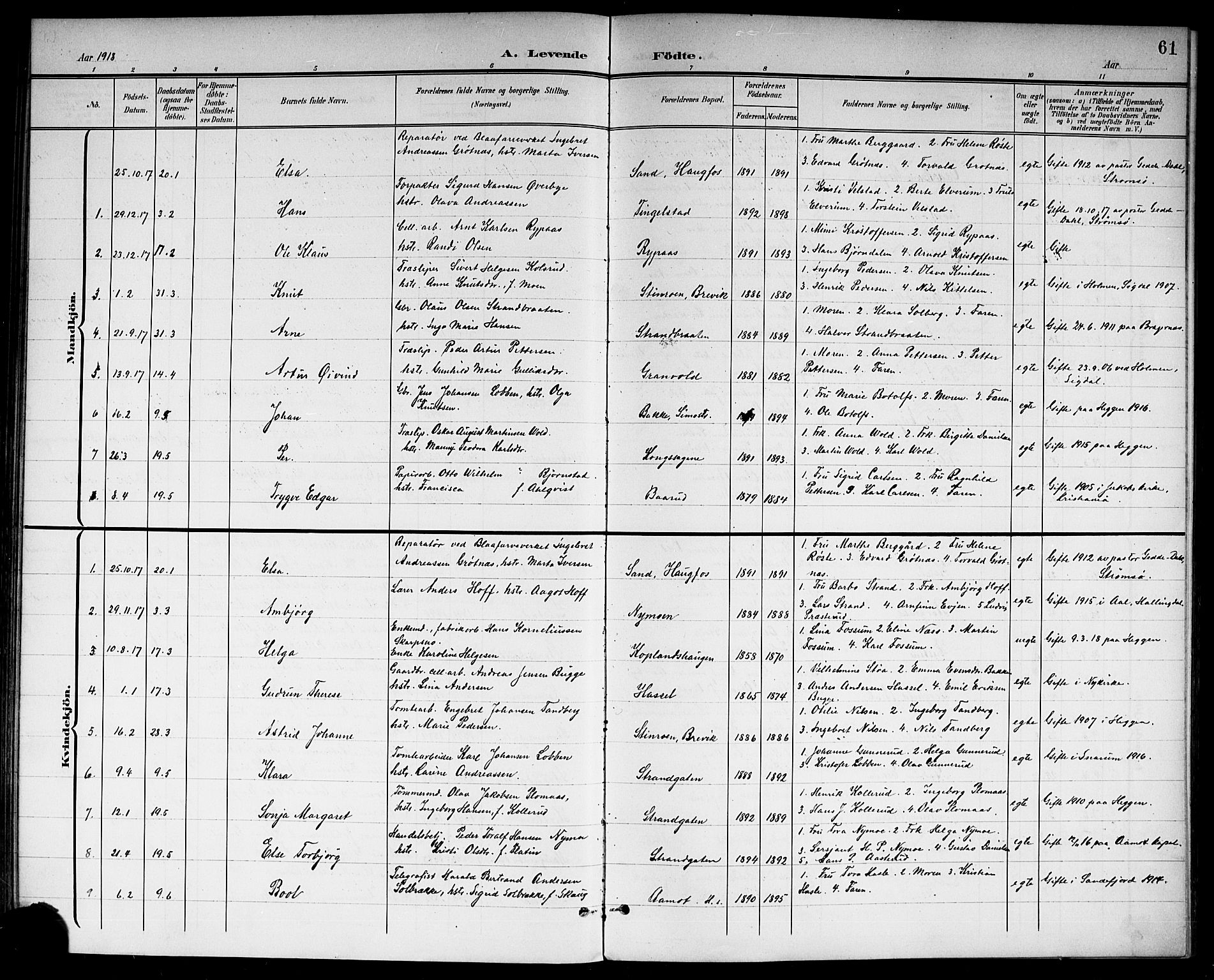 Modum kirkebøker, AV/SAKO-A-234/G/Gc/L0001: Parish register (copy) no. III 1, 1901-1919, p. 61