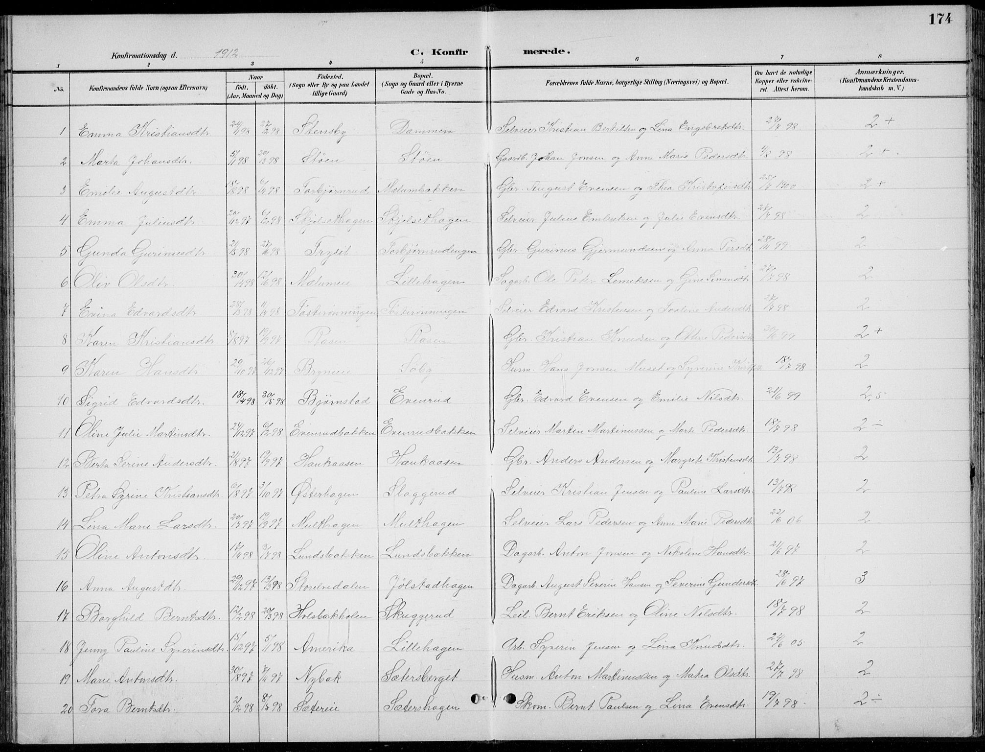 Romedal prestekontor, AV/SAH-PREST-004/L/L0013: Parish register (copy) no. 13, 1896-1937, p. 174