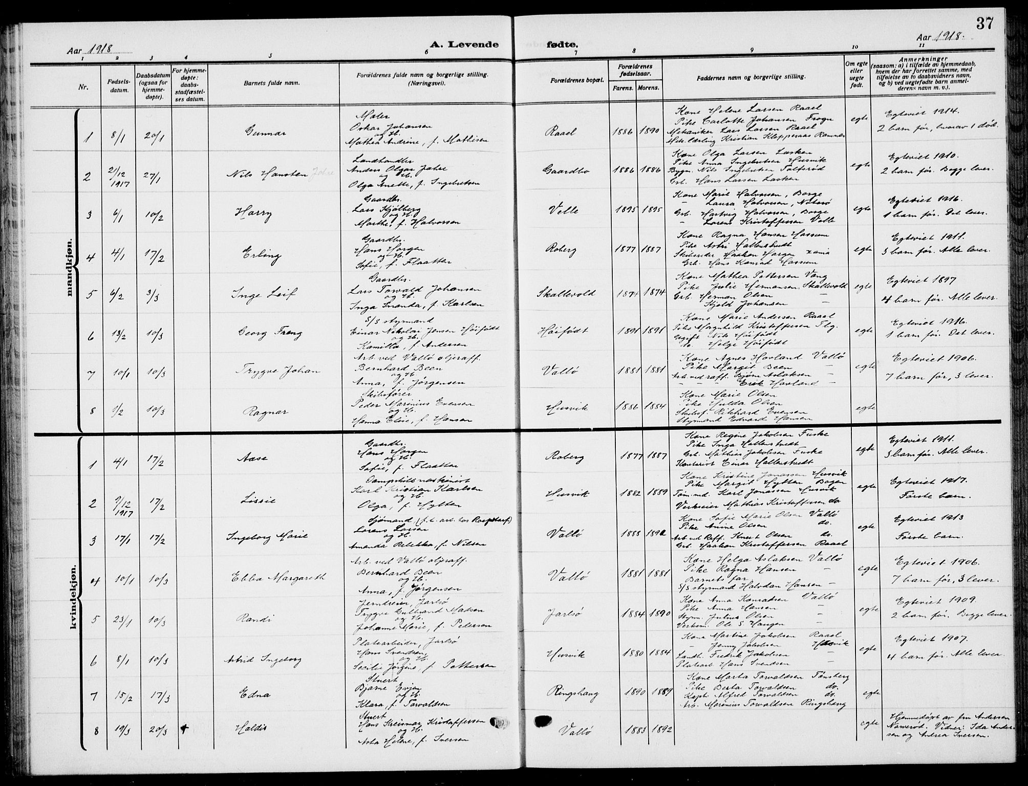 Sem kirkebøker, AV/SAKO-A-5/G/Gb/L0004: Parish register (copy) no. II 4, 1914-1937, p. 37