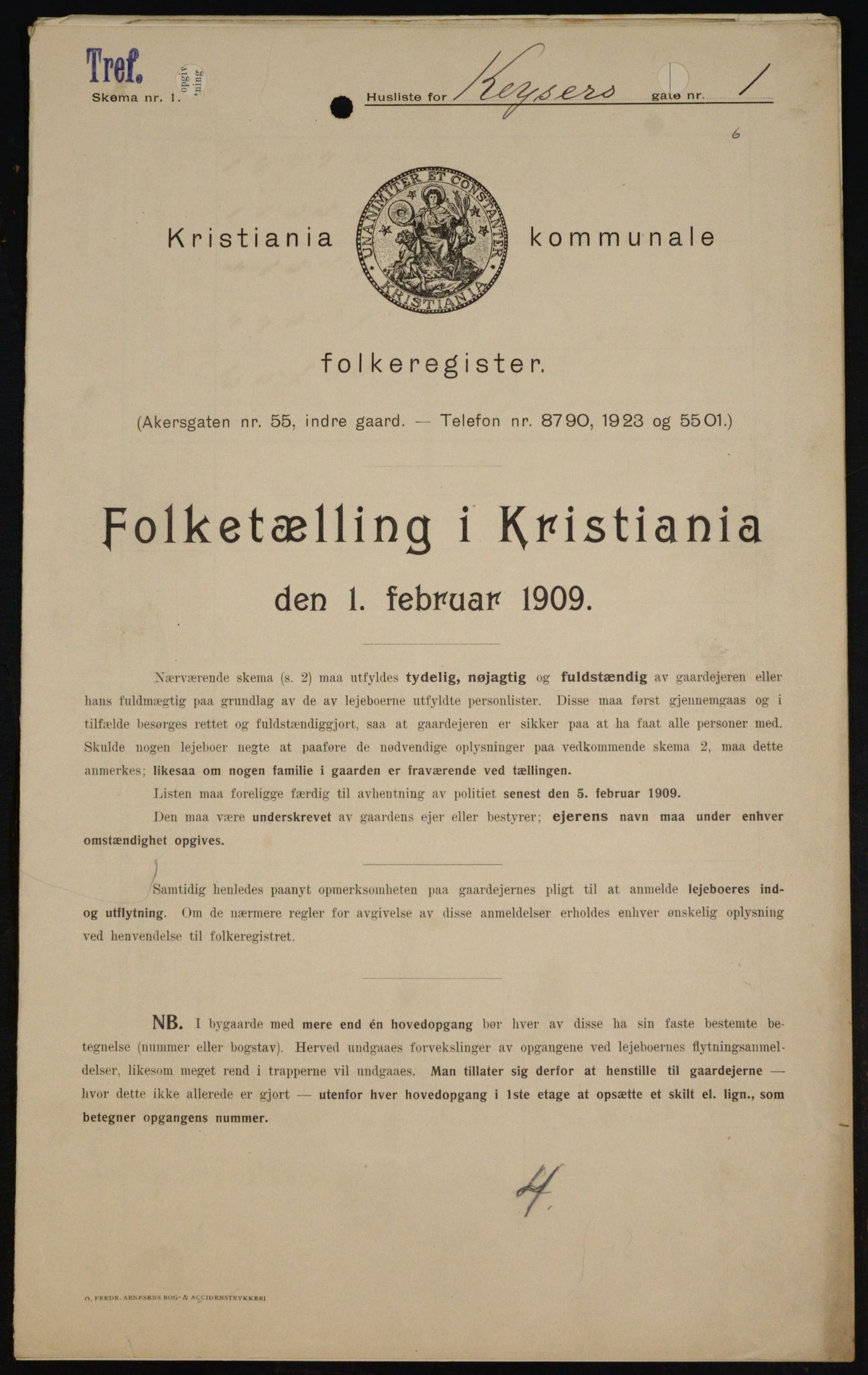 OBA, Municipal Census 1909 for Kristiania, 1909, p. 44851