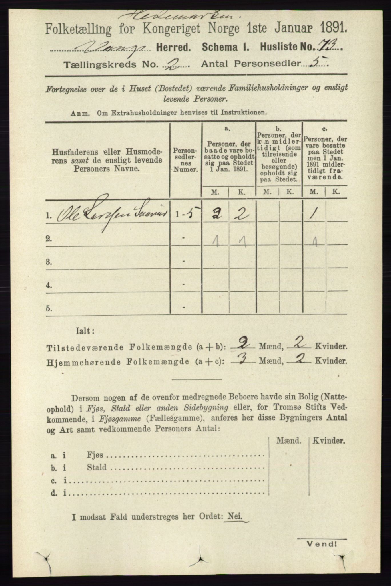 RA, 1891 census for 0414 Vang, 1891, p. 1004