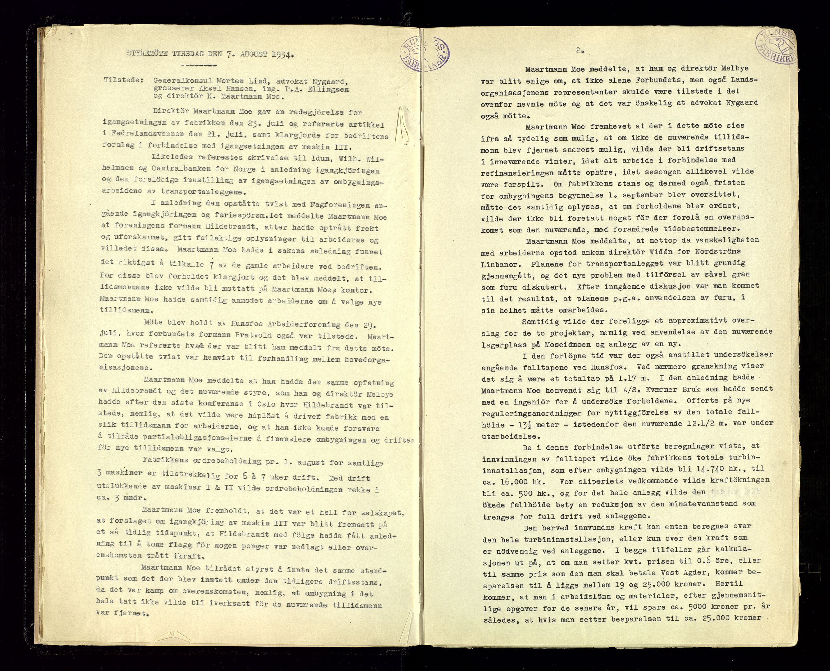 Hunsfos fabrikker, AV/SAK-D/1440/02/L0005: Referatprotokoll fra styremøter, 1934-1938, p. 9