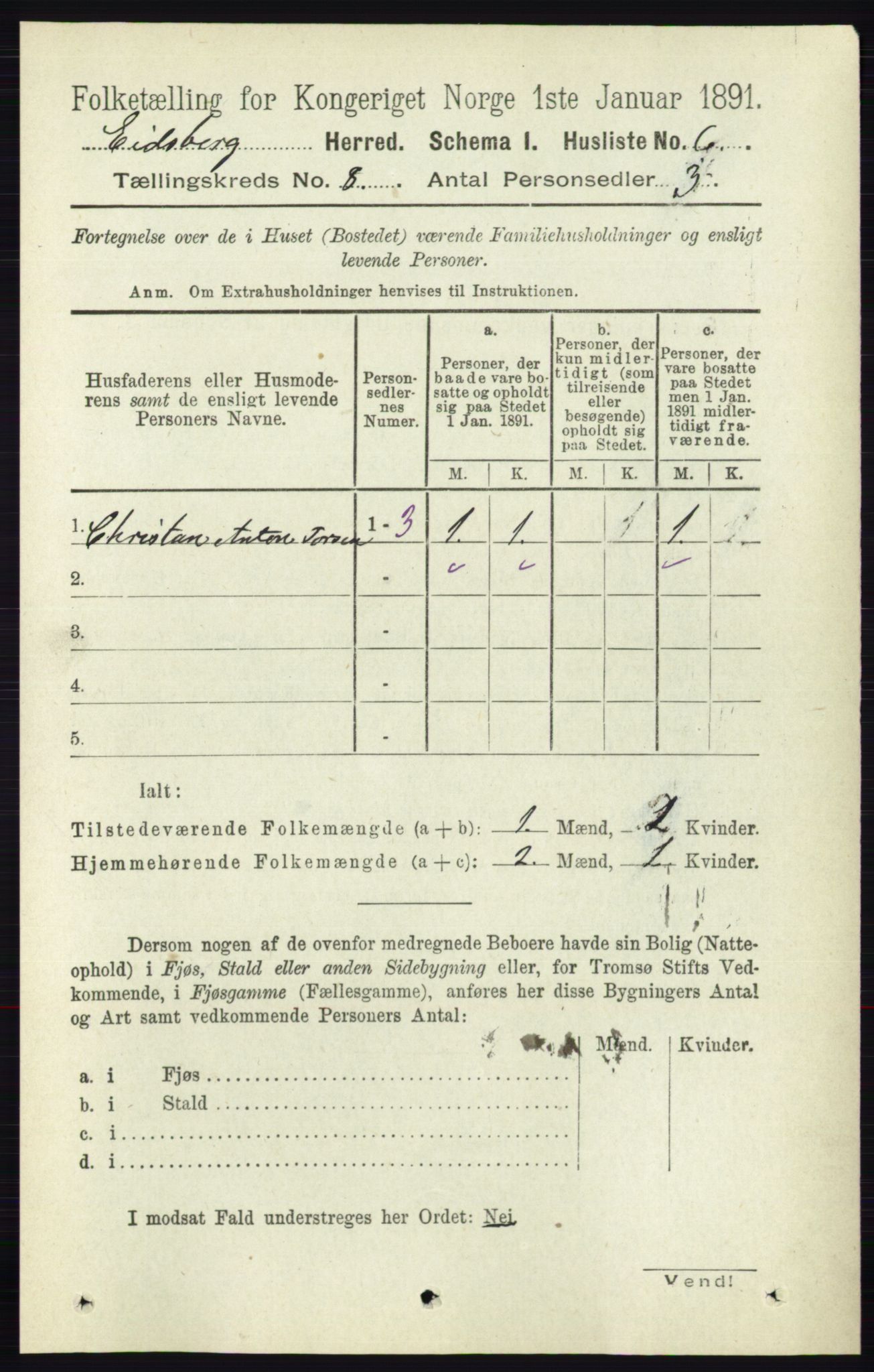 RA, 1891 census for 0125 Eidsberg, 1891, p. 4556