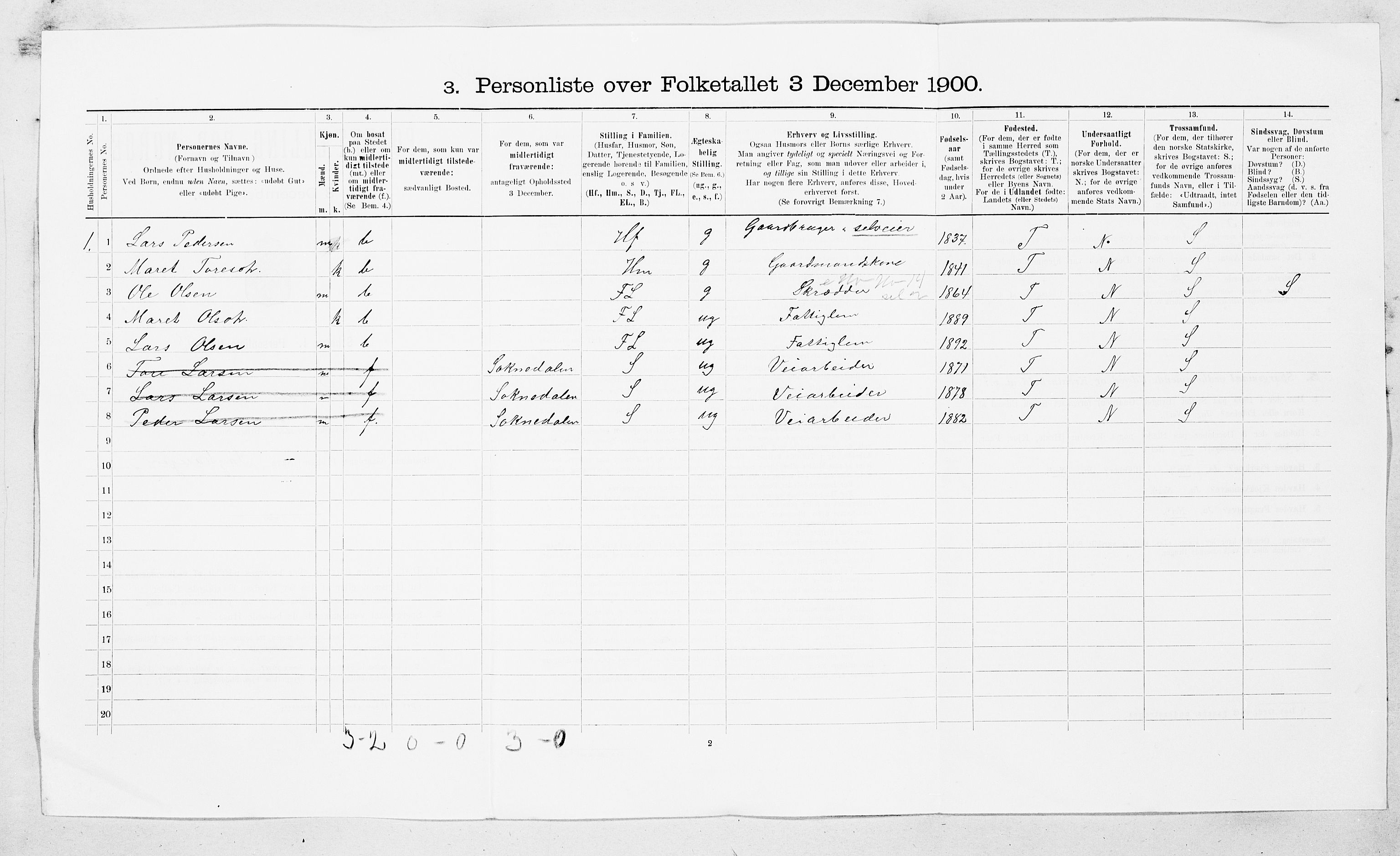 SAT, 1900 census for Rindal, 1900, p. 25