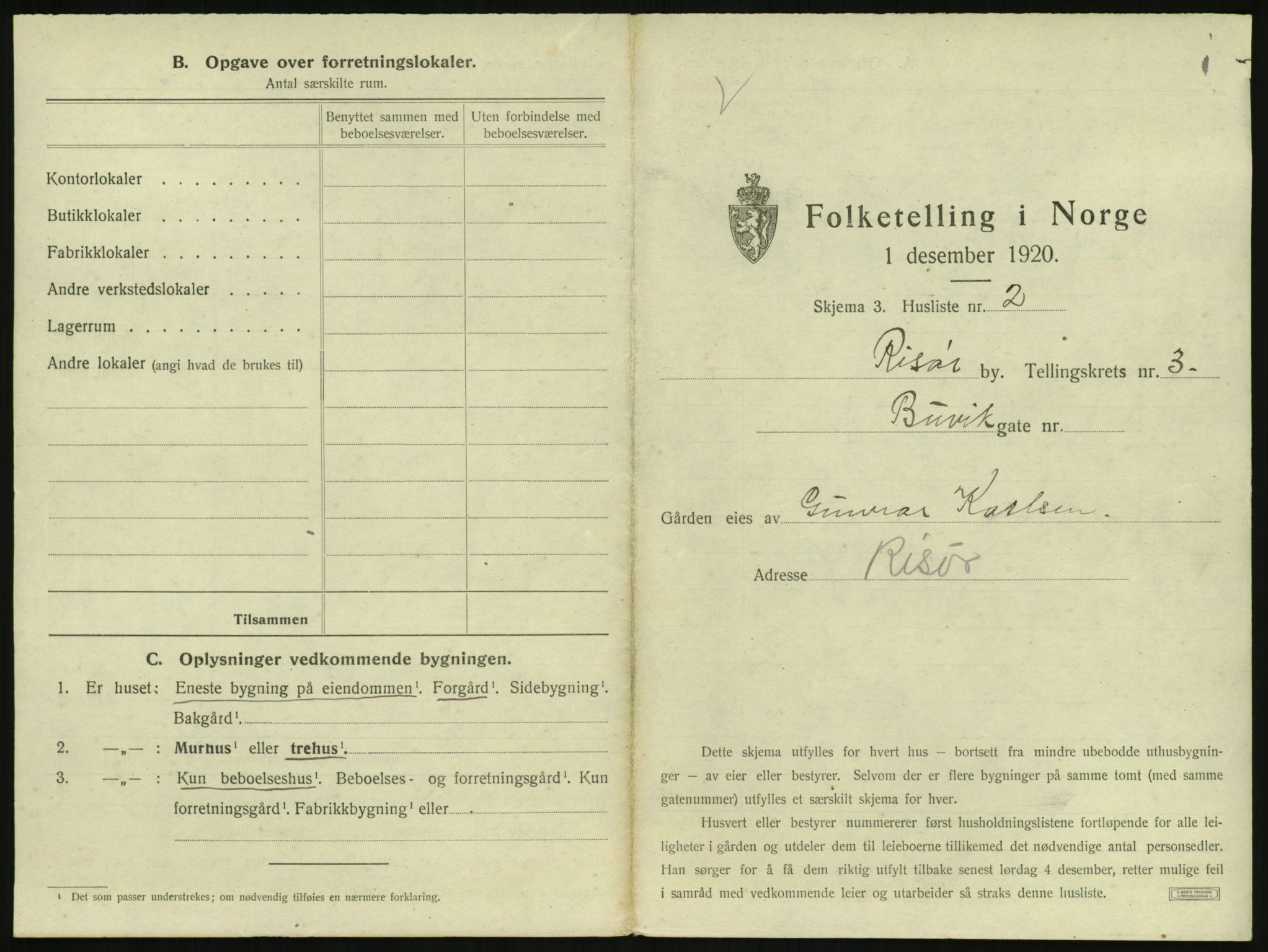 SAK, 1920 census for Risør, 1920, p. 947