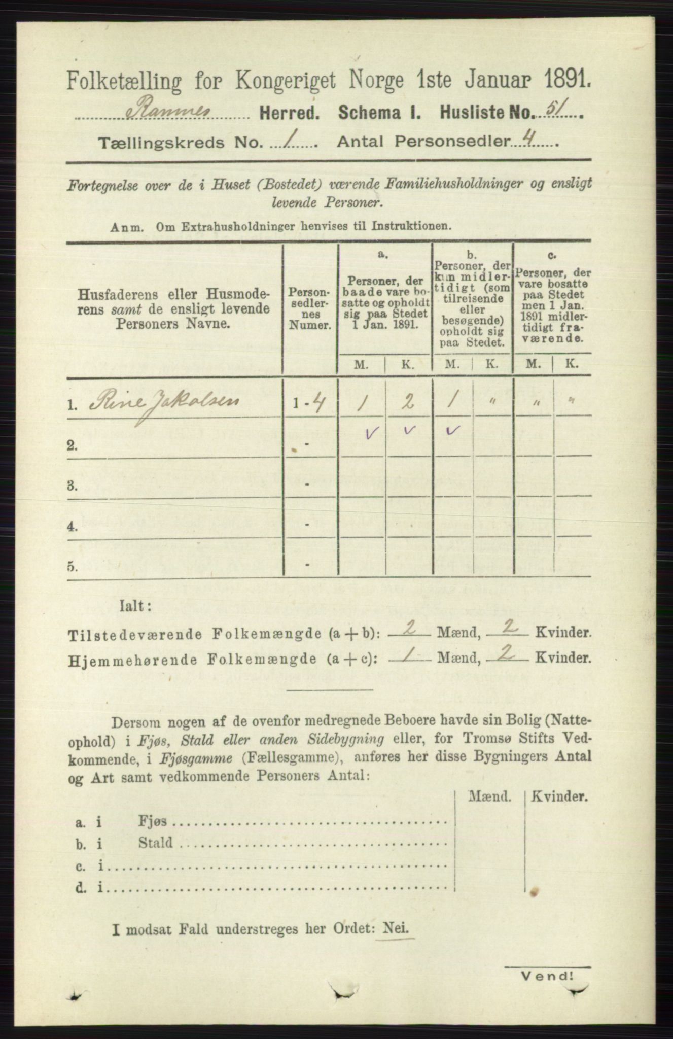 RA, 1891 census for 0718 Ramnes, 1891, p. 78