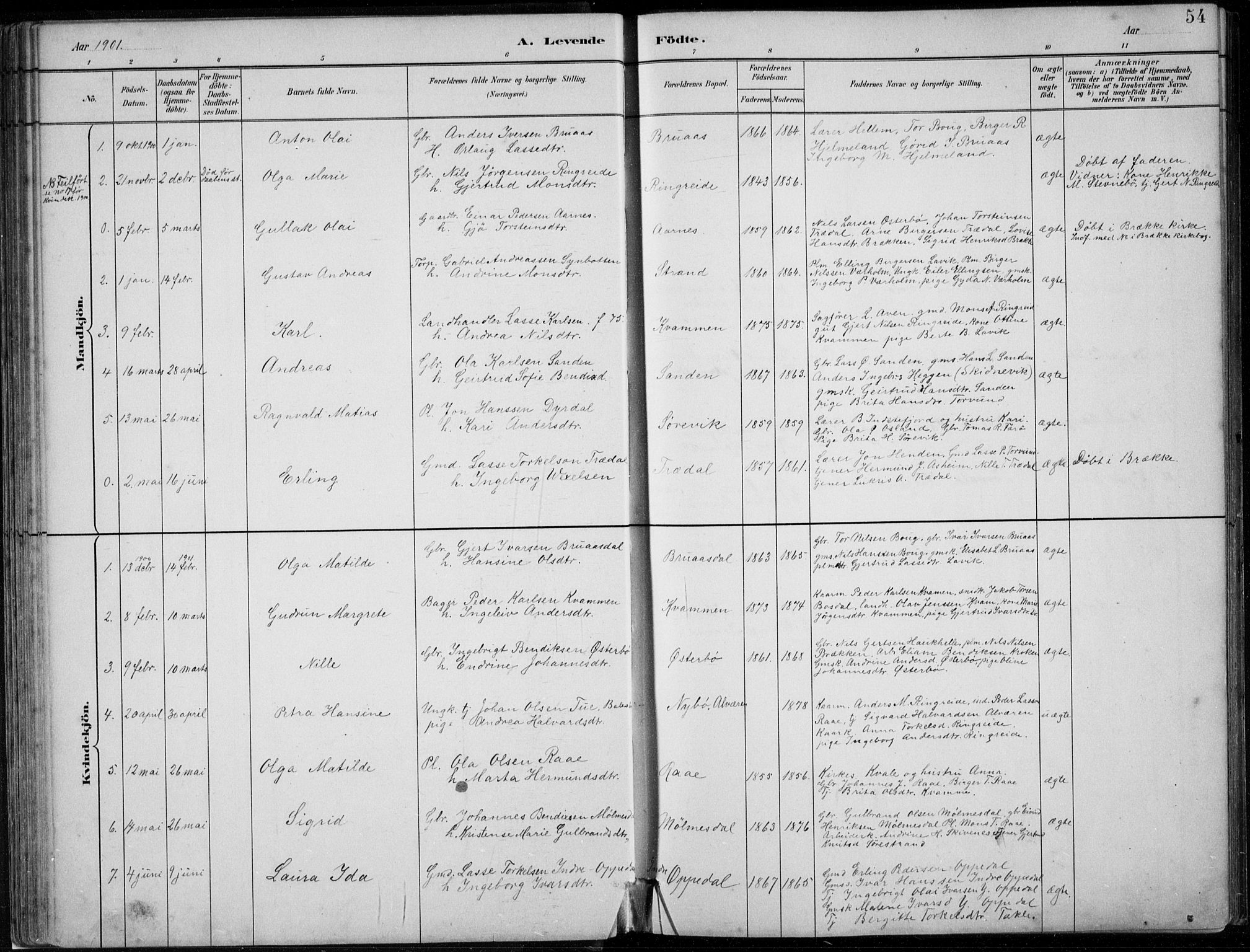 Lavik sokneprestembete, SAB/A-80901: Parish register (copy) no. A 2, 1882-1910, p. 54