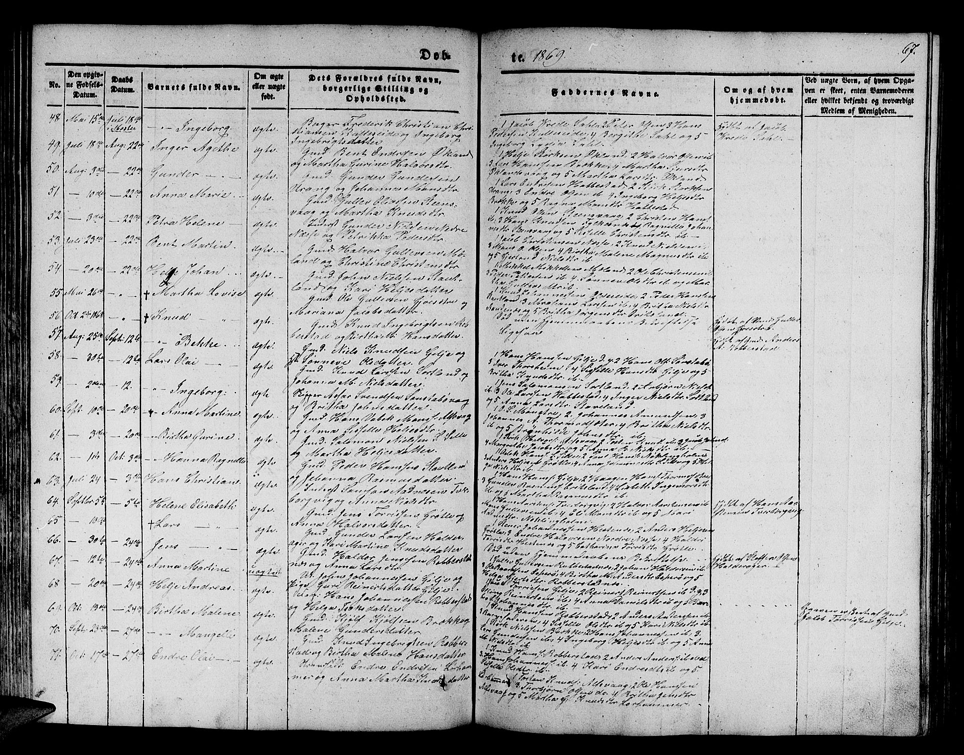 Finnås sokneprestembete, SAB/A-99925/H/Ha/Hab/Habb/L0001: Parish register (copy) no. B 1, 1851-1870, p. 67