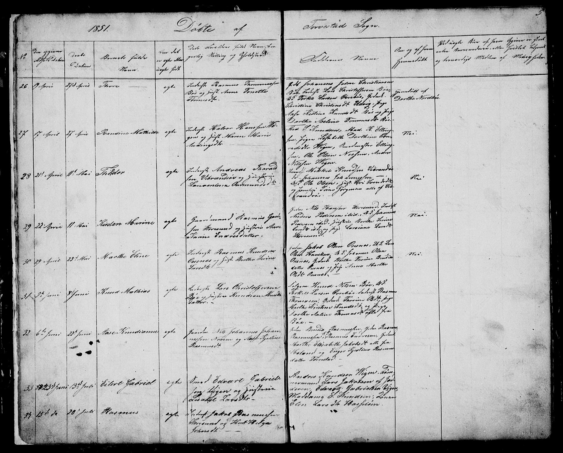 Torvastad sokneprestkontor, AV/SAST-A -101857/H/Ha/Hab/L0003: Parish register (copy) no. B 3, 1850-1900, p. 5