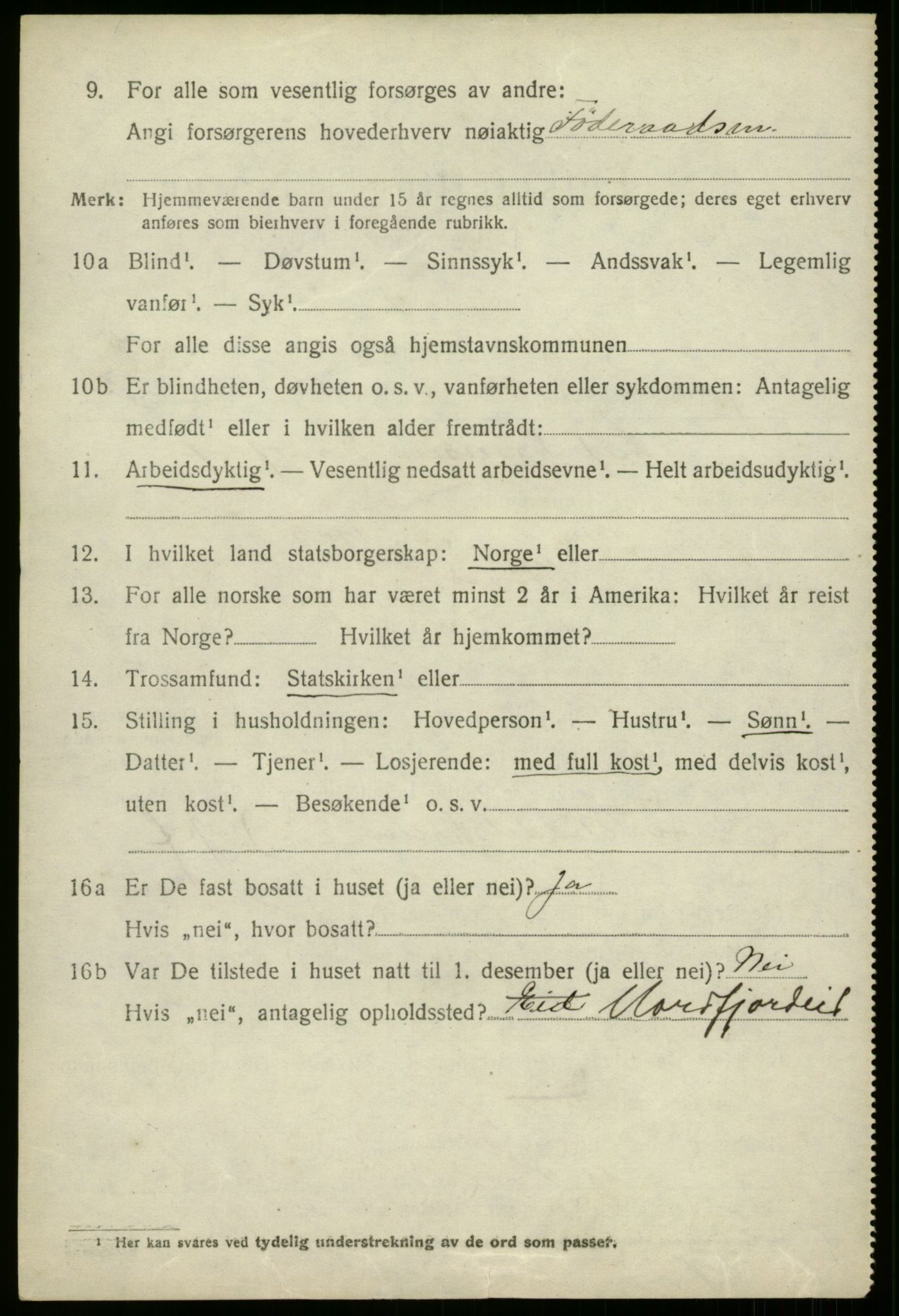 SAB, 1920 census for Stryn, 1920, p. 2607