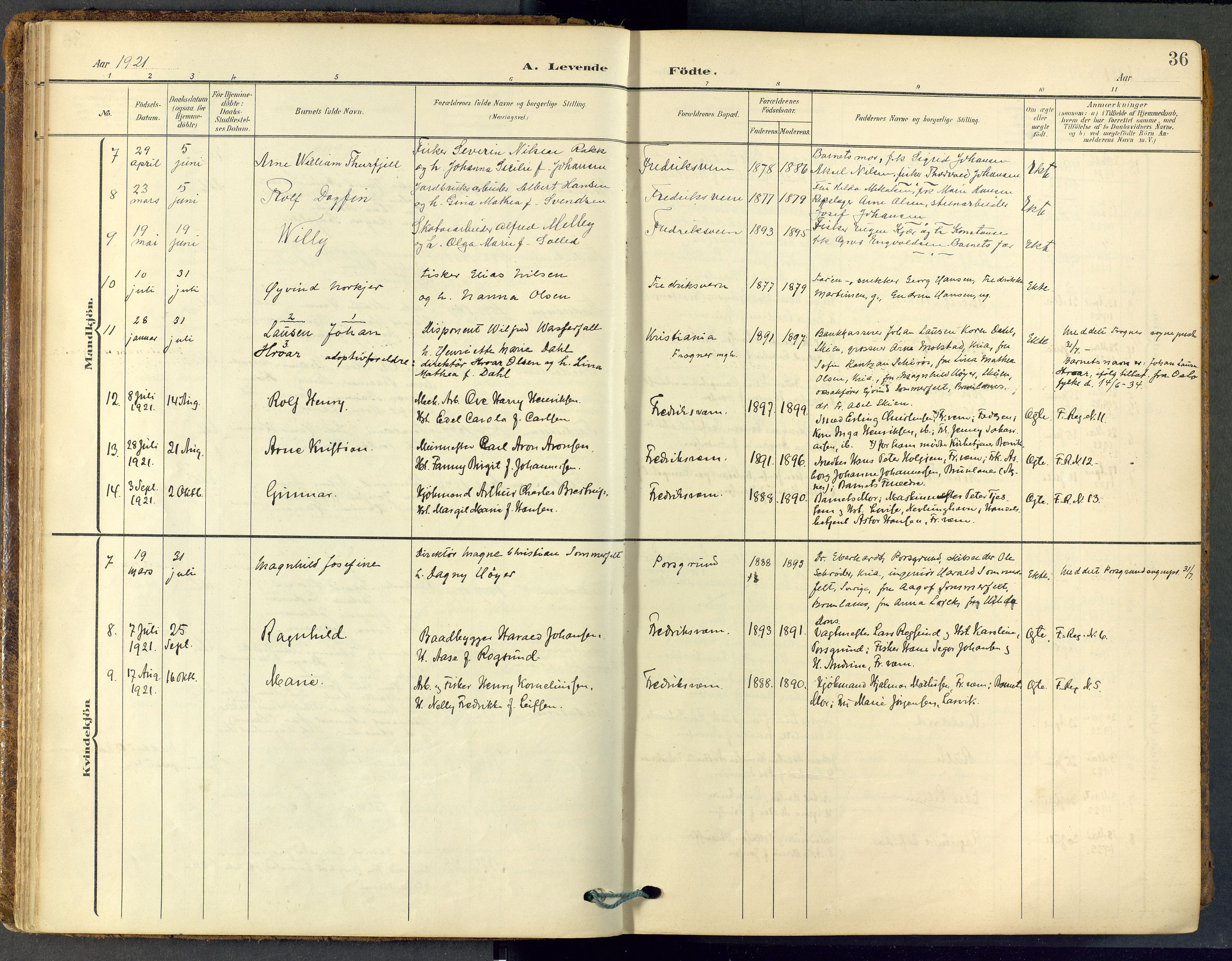 Stavern kirkebøker, AV/SAKO-A-318/F/Fa/L0009: Parish register (official) no. 9, 1906-1955, p. 36