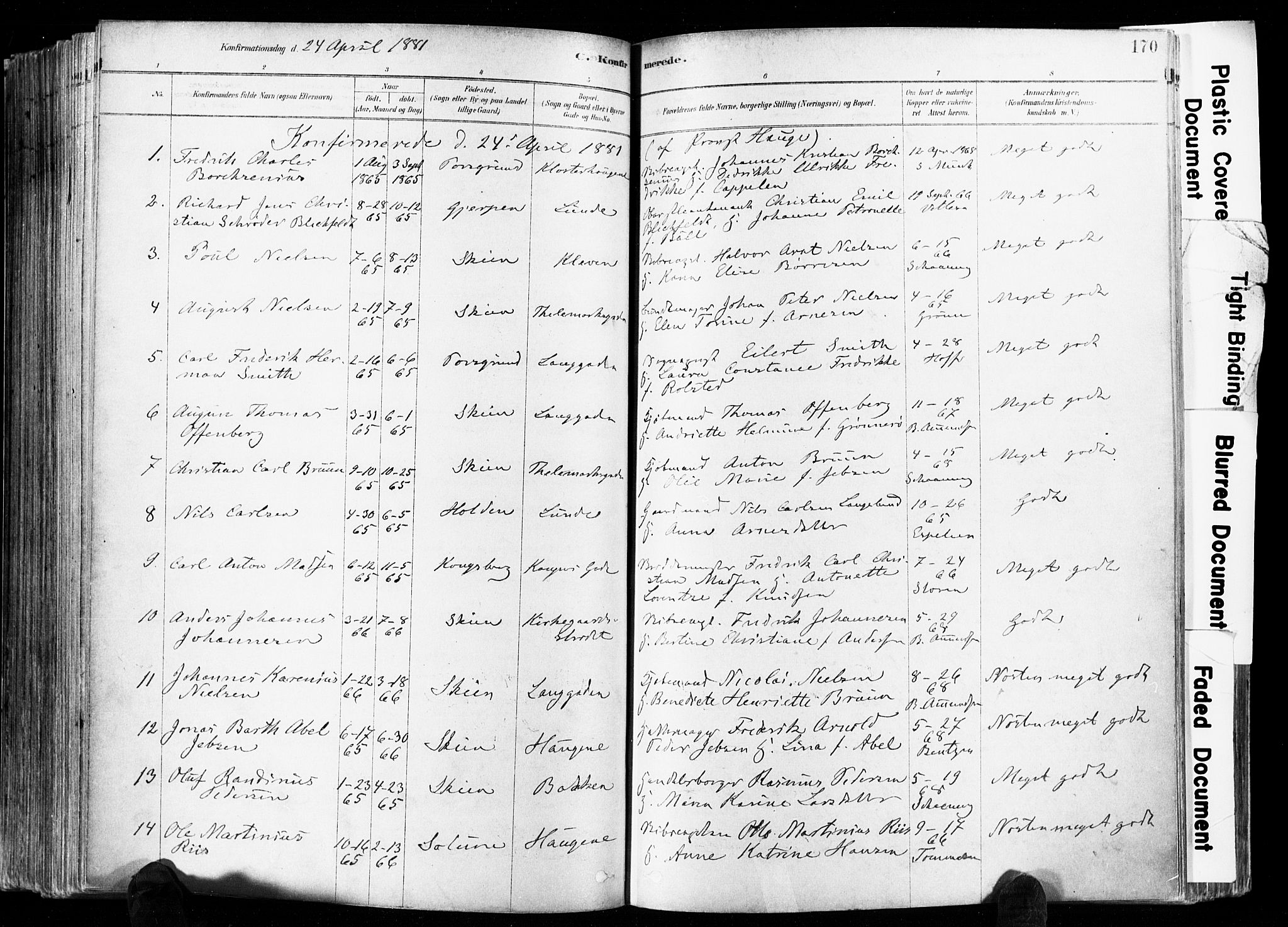 Skien kirkebøker, AV/SAKO-A-302/F/Fa/L0009: Parish register (official) no. 9, 1878-1890, p. 170