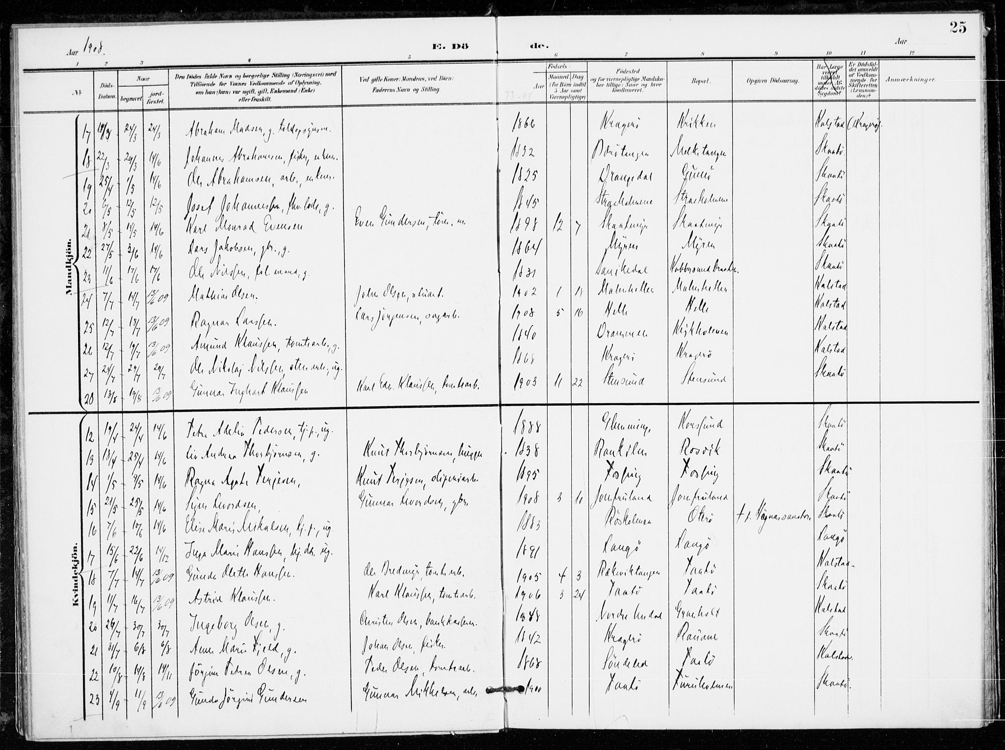 Skåtøy kirkebøker, AV/SAKO-A-304/F/Fa/L0005: Parish register (official) no. I 5, 1901-1923, p. 25