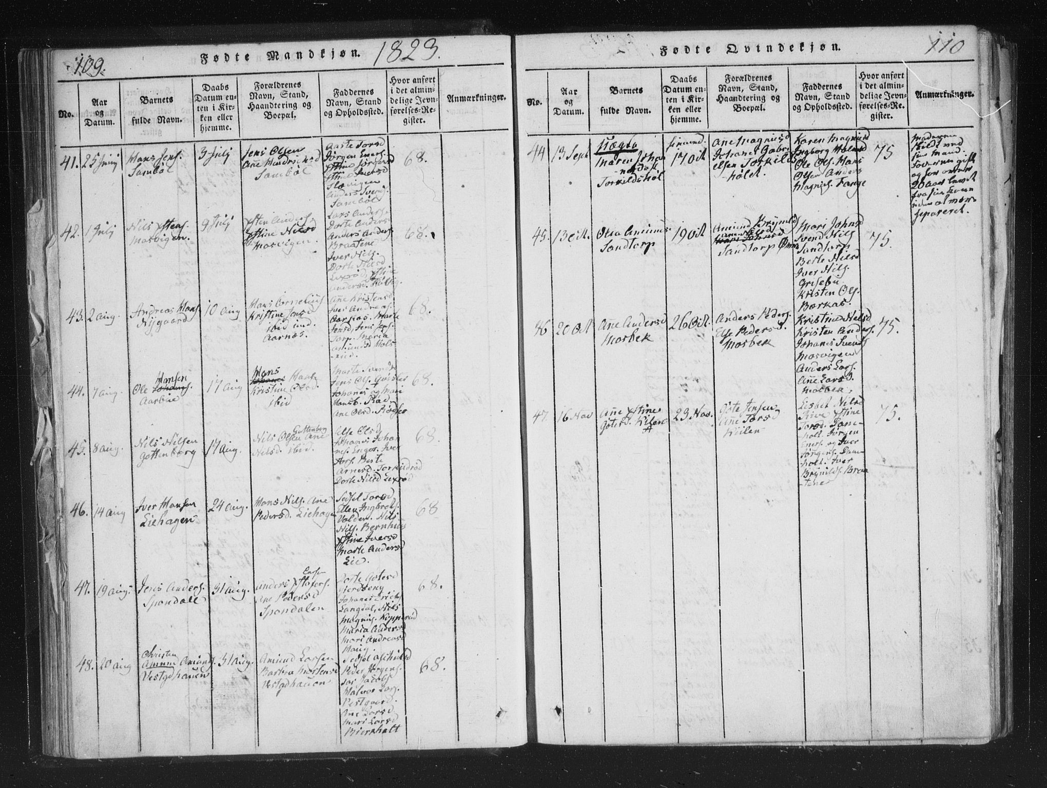 Aremark prestekontor Kirkebøker, AV/SAO-A-10899/F/Fc/L0001: Parish register (official) no. III 1, 1814-1834, p. 109-110