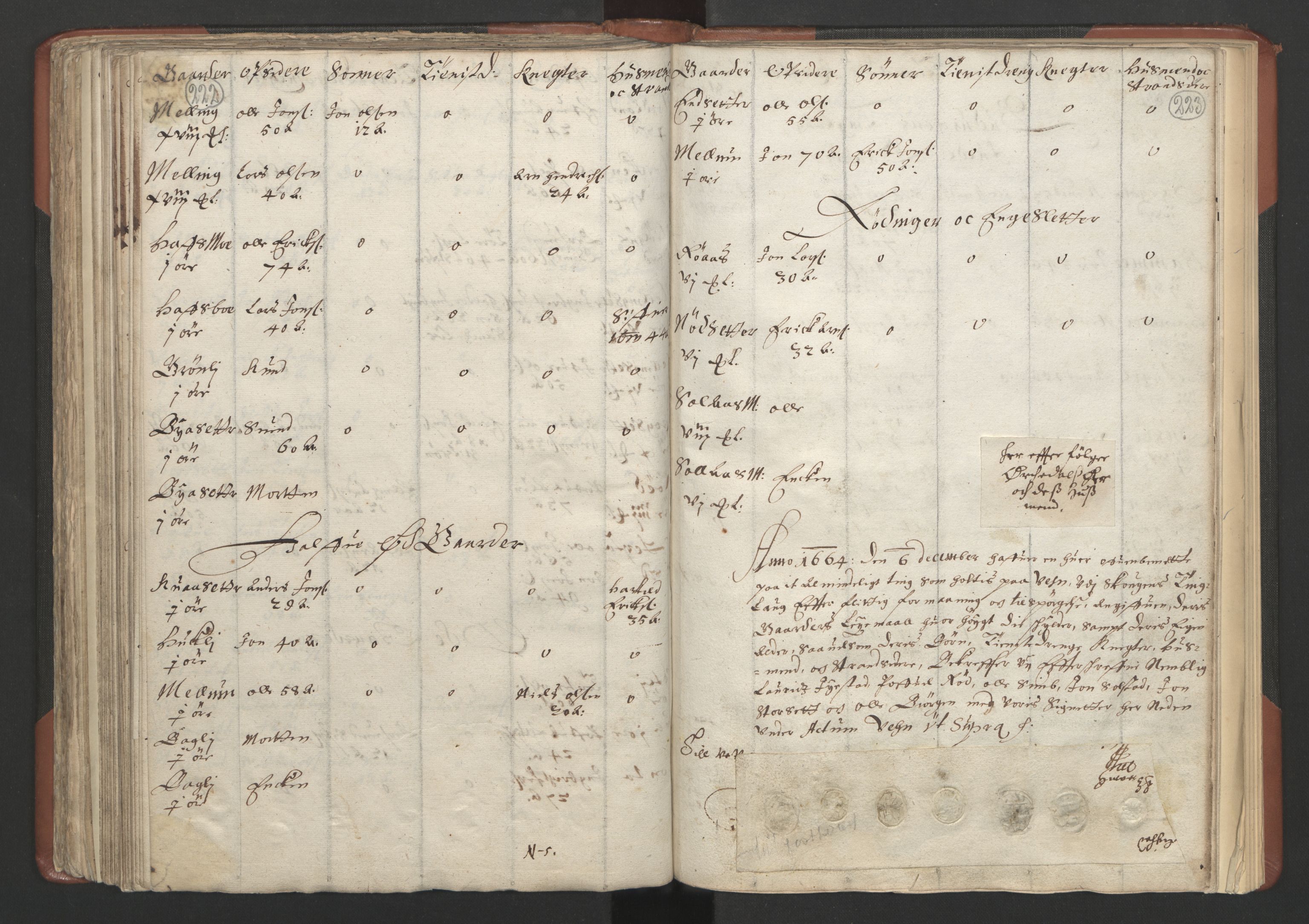 RA, Bailiff's Census 1664-1666, no. 18: Gauldal fogderi, Strinda fogderi and Orkdal fogderi, 1664, p. 222-223