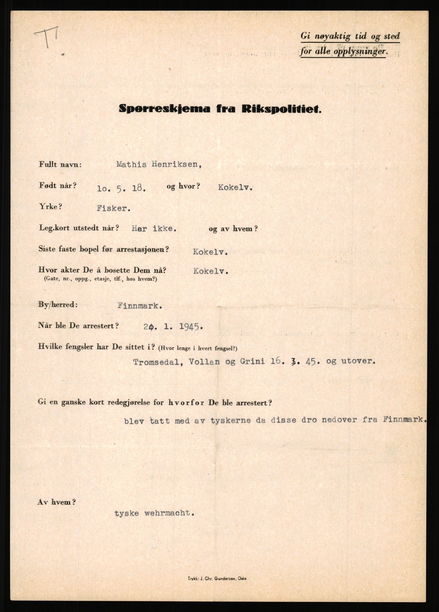 Rikspolitisjefen, AV/RA-S-1560/L/L0007: Heen, Erik C. - Iversen, Trygve, 1940-1945, p. 91