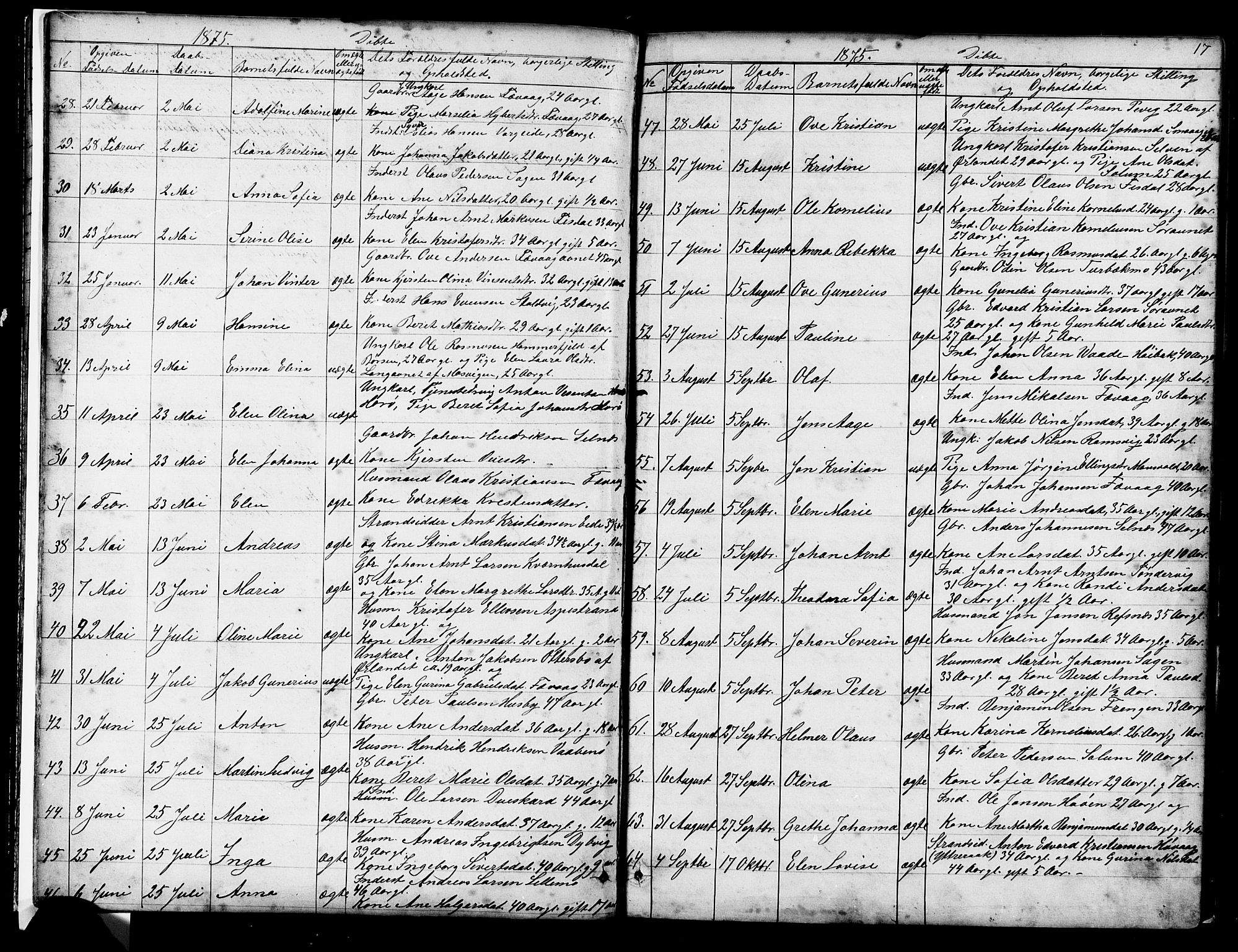 Ministerialprotokoller, klokkerbøker og fødselsregistre - Sør-Trøndelag, SAT/A-1456/653/L0657: Parish register (copy) no. 653C01, 1866-1893, p. 17