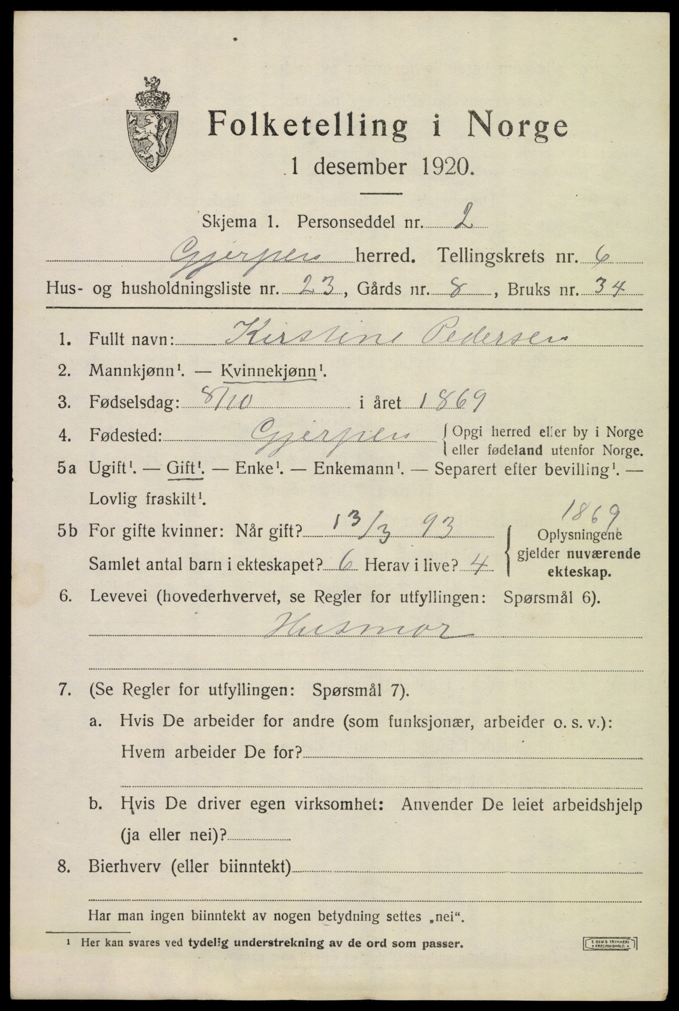 SAKO, 1920 census for Gjerpen, 1920, p. 7178