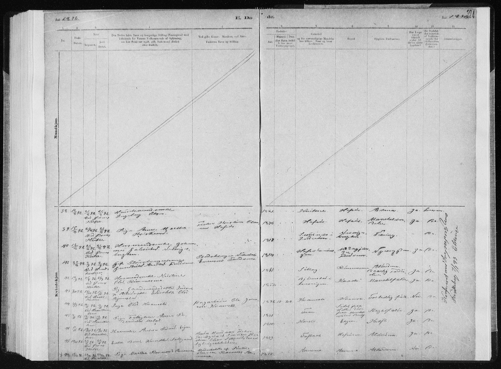 Ministerialprotokoller, klokkerbøker og fødselsregistre - Sør-Trøndelag, SAT/A-1456/668/L0818: Parish register (copy) no. 668C07, 1885-1898, p. 324