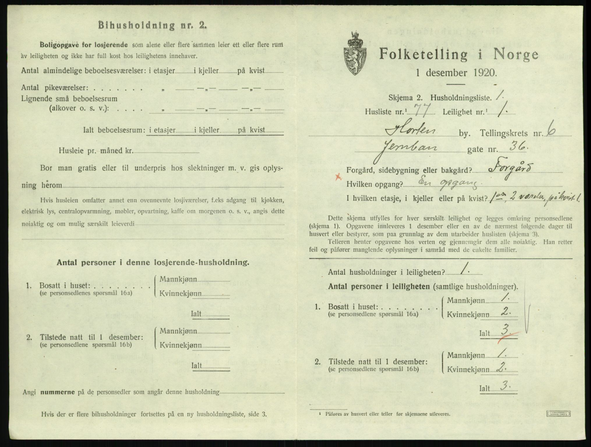 SAKO, 1920 census for Horten, 1920, p. 6643