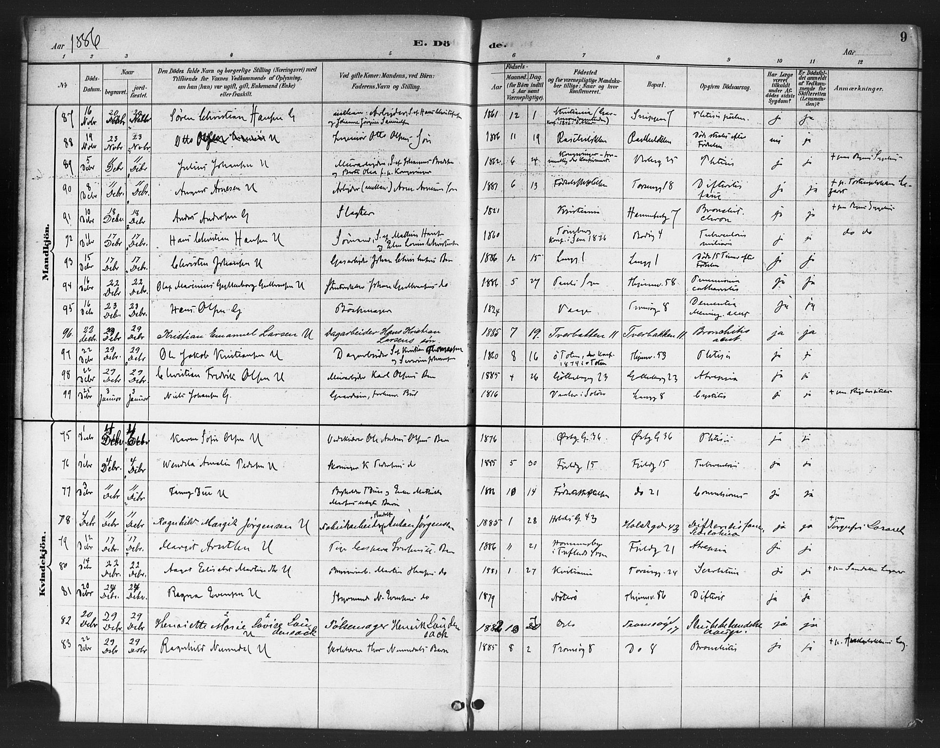 Petrus prestekontor Kirkebøker, AV/SAO-A-10872/F/Fa/L0003: Parish register (official) no. 3, 1885-1903, p. 9